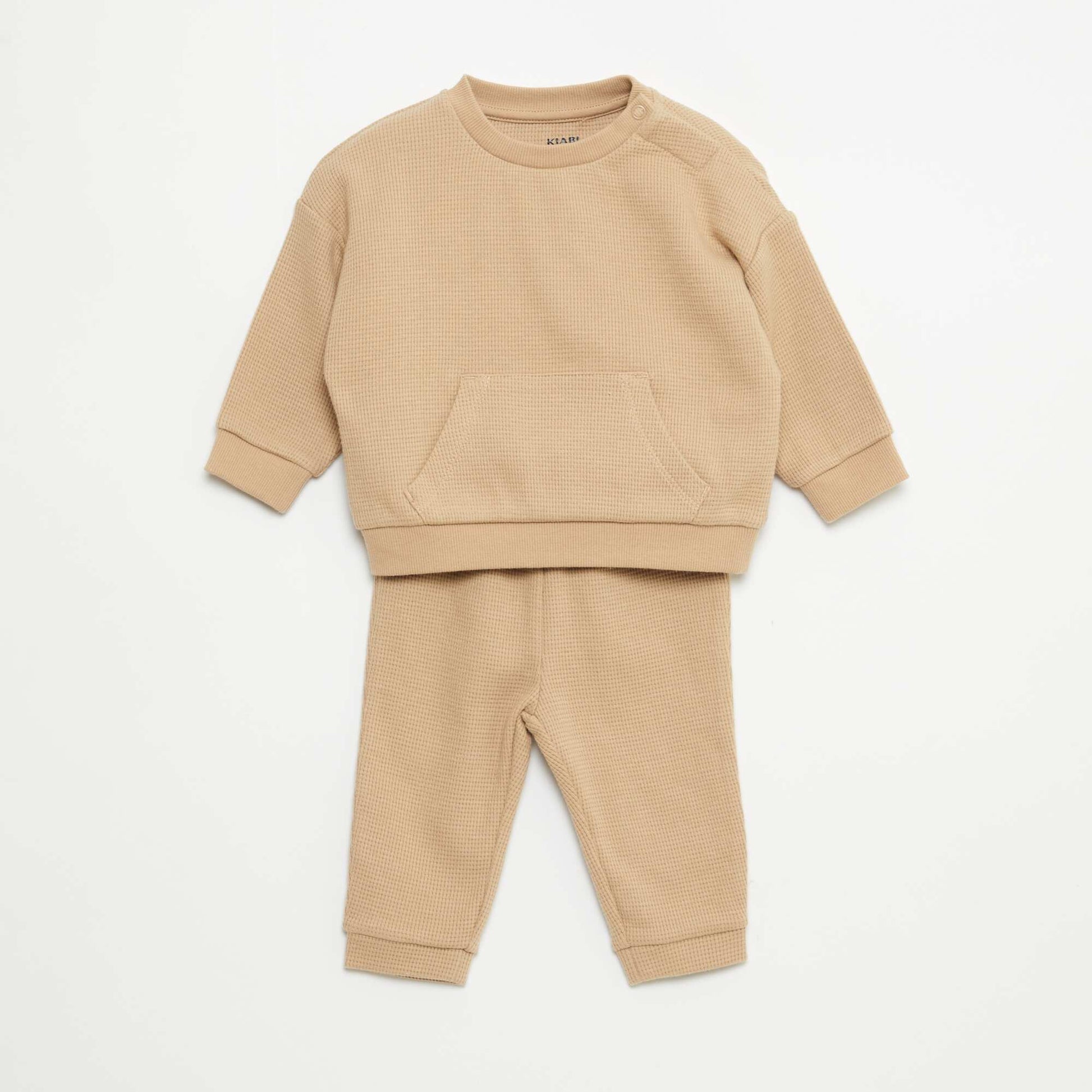 Ensemble sweat + pantalon en matière nid d'abeilles - 2 pièces BEIGE