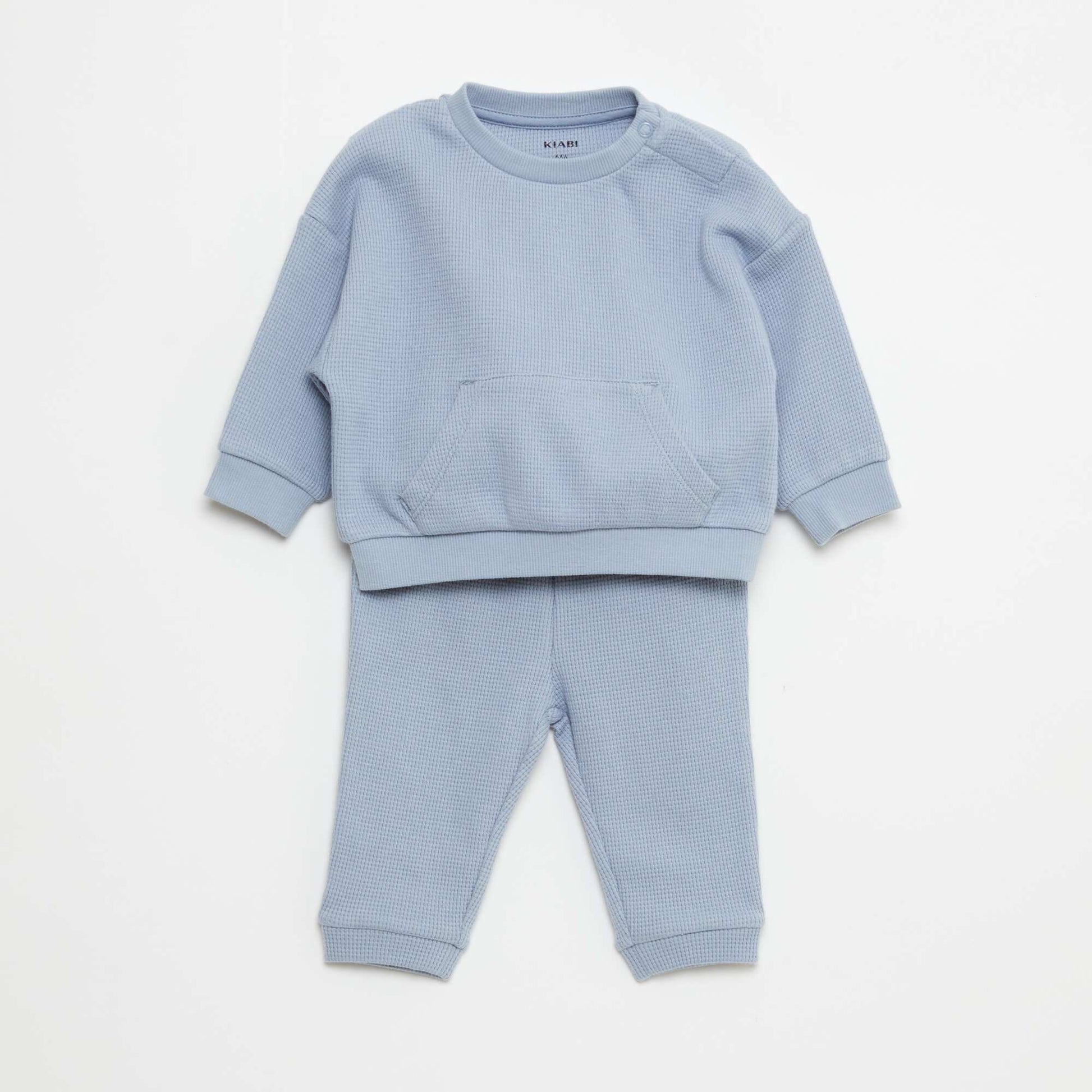 Ensemble sweat + pantalon en matière nid d'abeilles - 2 pièces BLEU