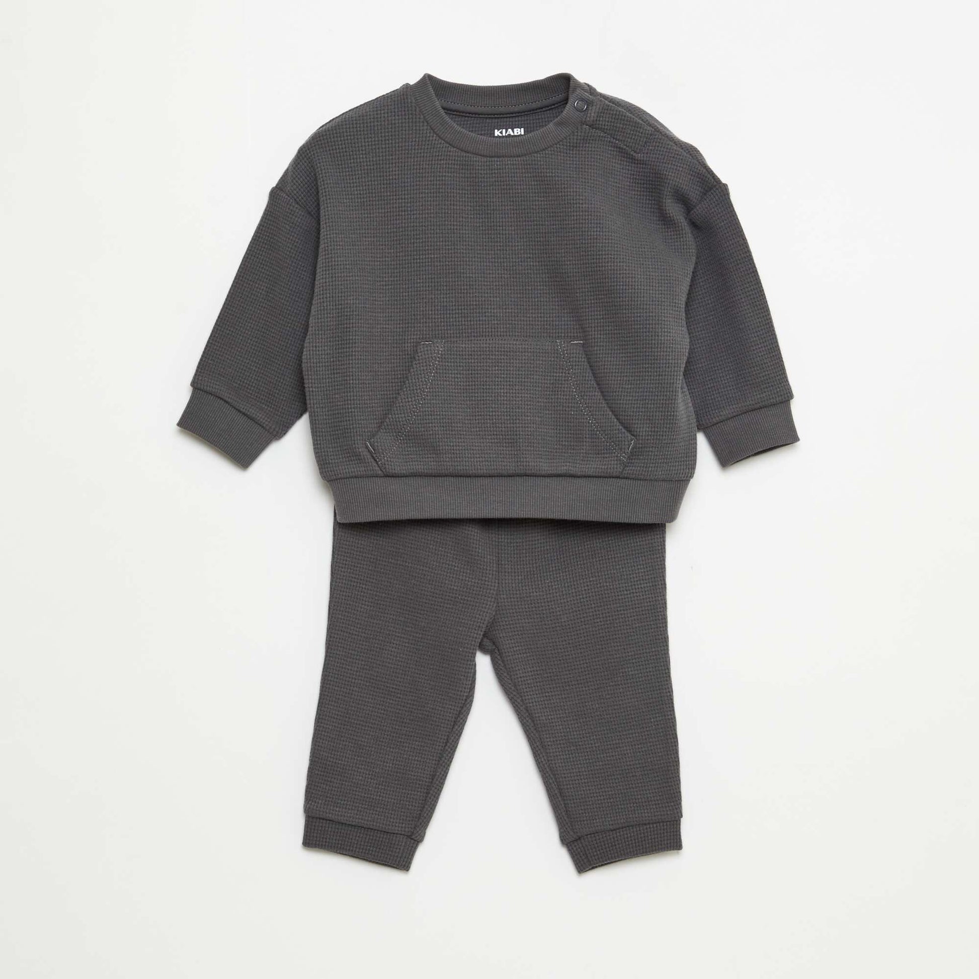 Ensemble sweat + pantalon en matière nid d'abeilles - 2 pièces GRIS