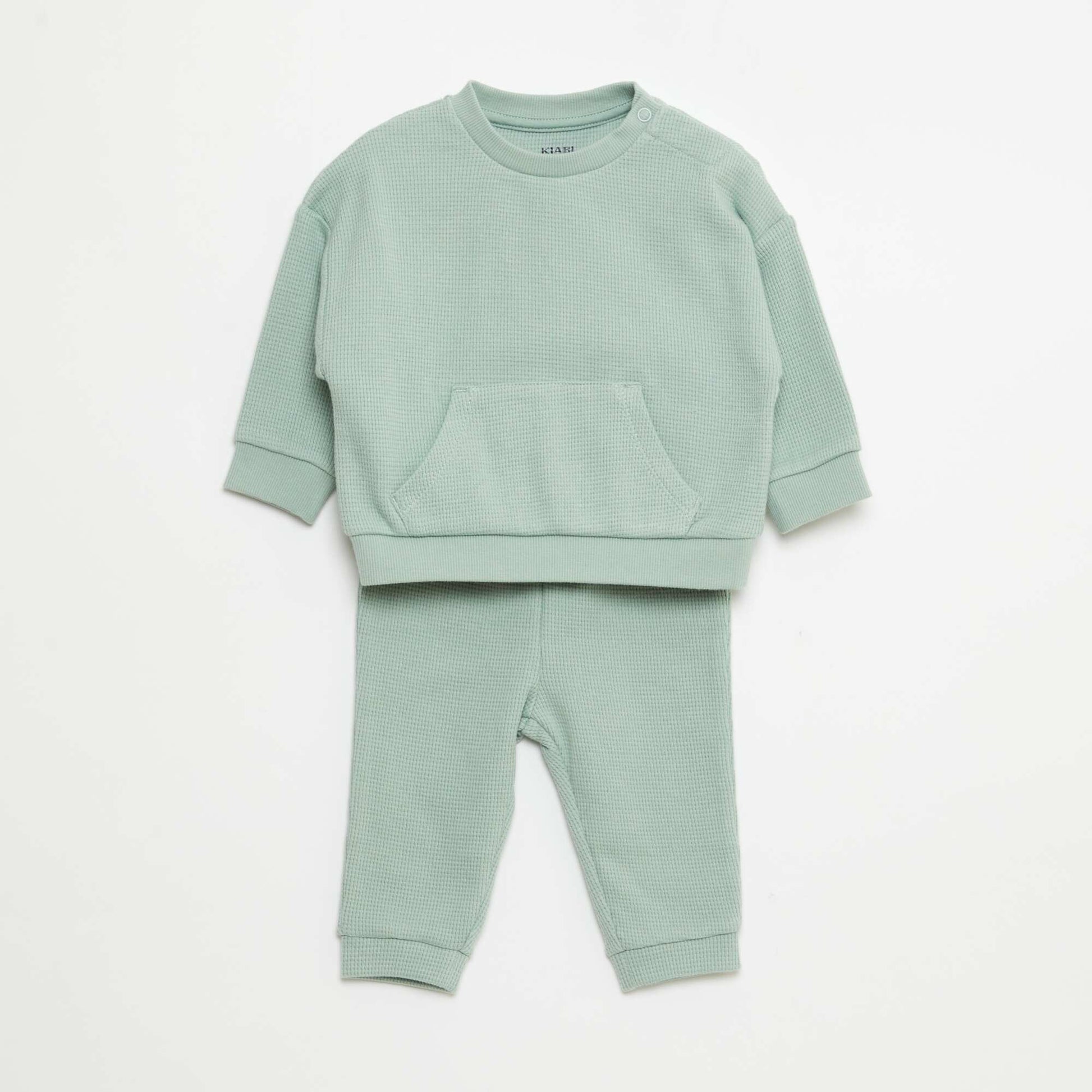 Ensemble sweat + pantalon en matière nid d'abeilles - 2 pièces VERT