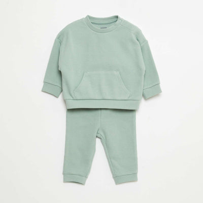 Ensemble sweat + pantalon en matière nid d'abeilles - 2 pièces VERT