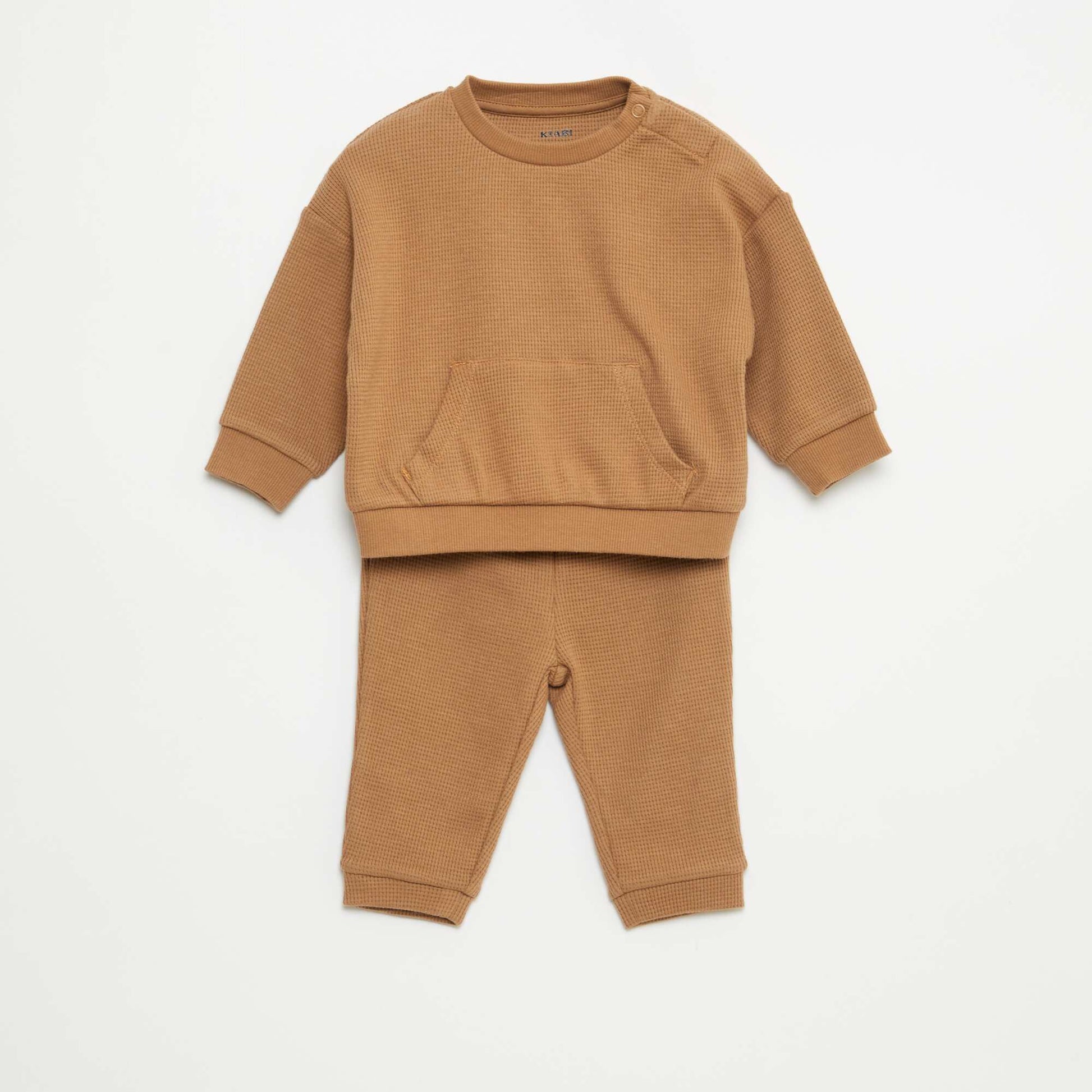 Ensemble sweat + pantalon en matière nid d'abeilles - 2 pièces BEIGE