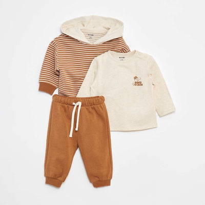 Ensemble Sweat + t-shirt + jogging - 3 pièces MARRON