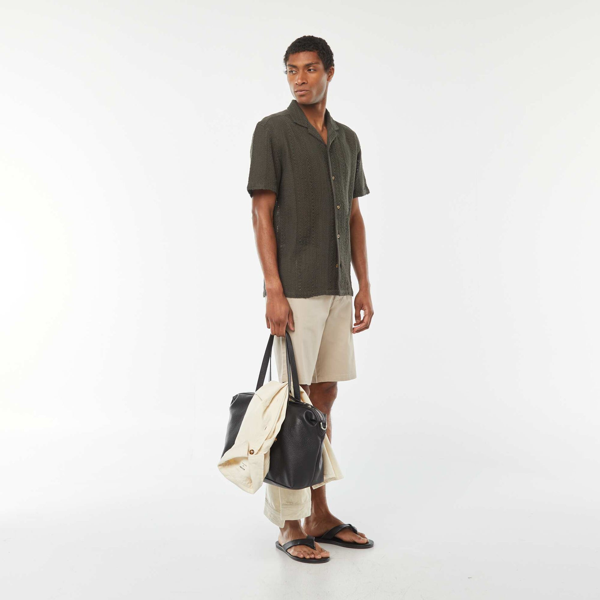 Chemise manches courtes en maille ajourée KAKI