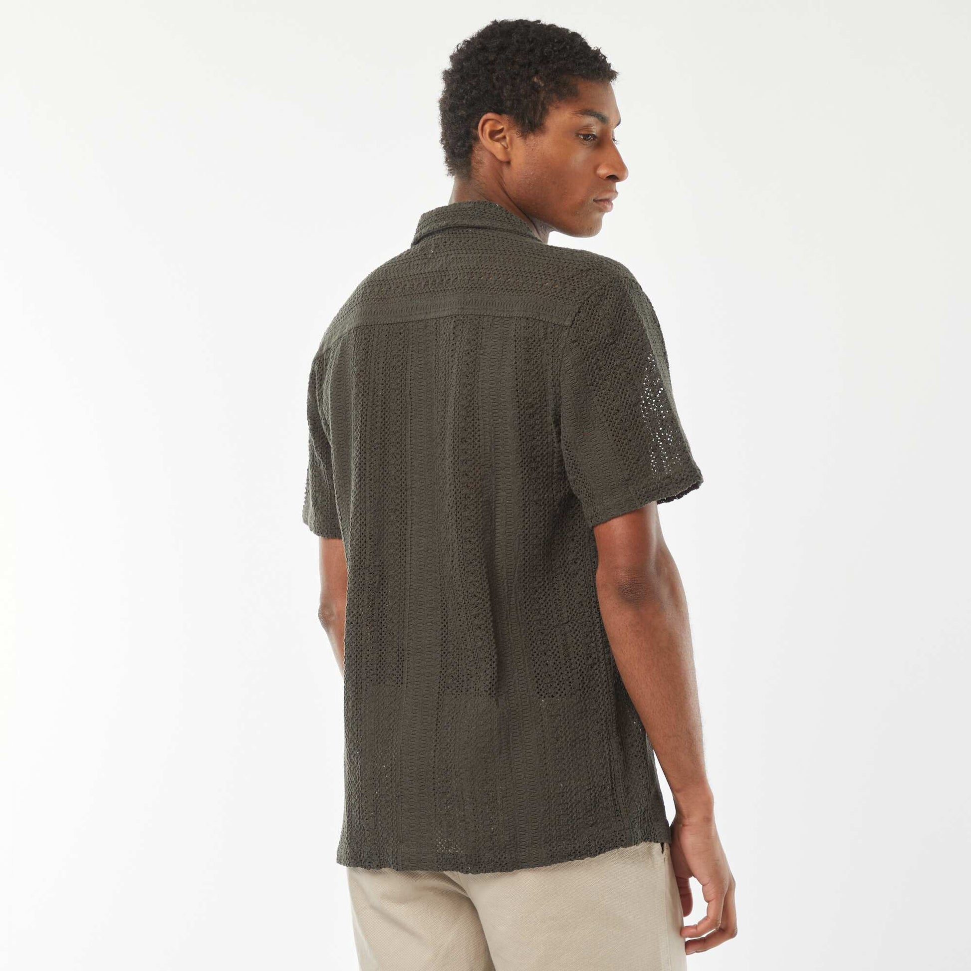 Chemise manches courtes en maille ajourée KAKI