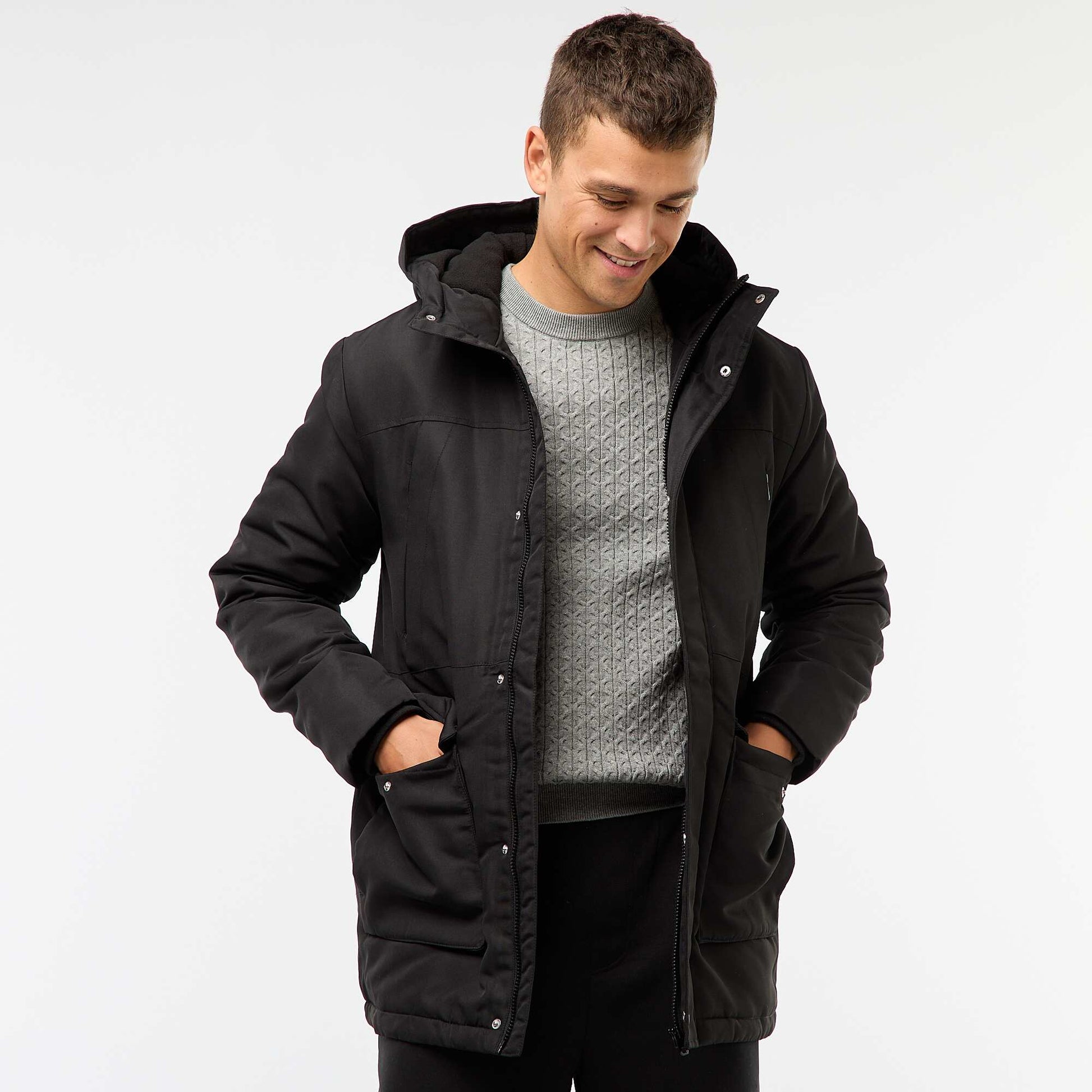 Parka à capuche mi-long NOIR