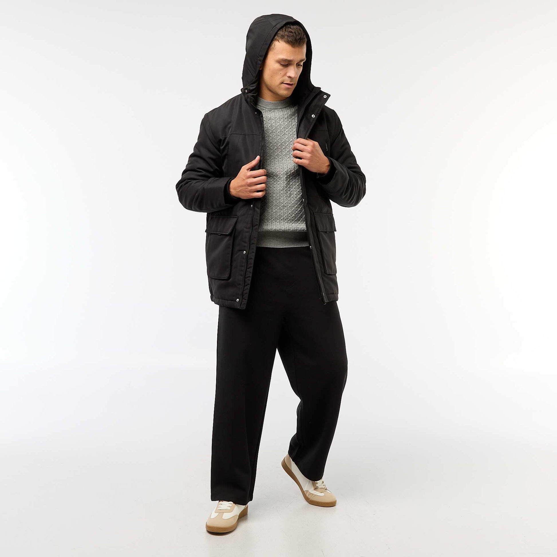 Parka à capuche mi-long NOIR