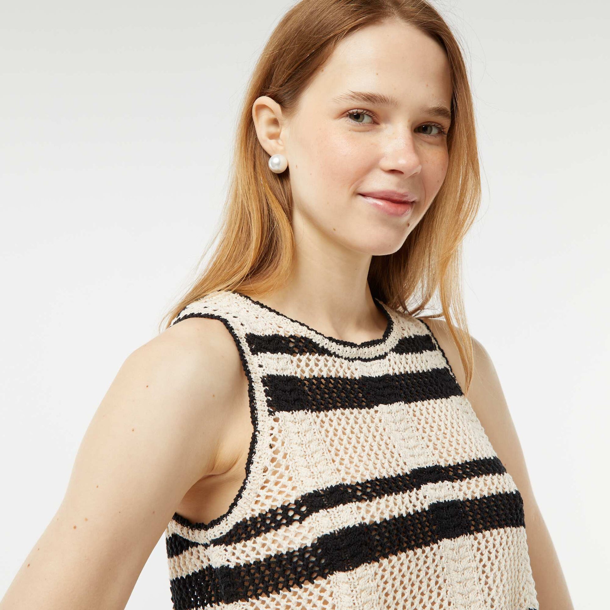 Top en crochet rayé NOIR