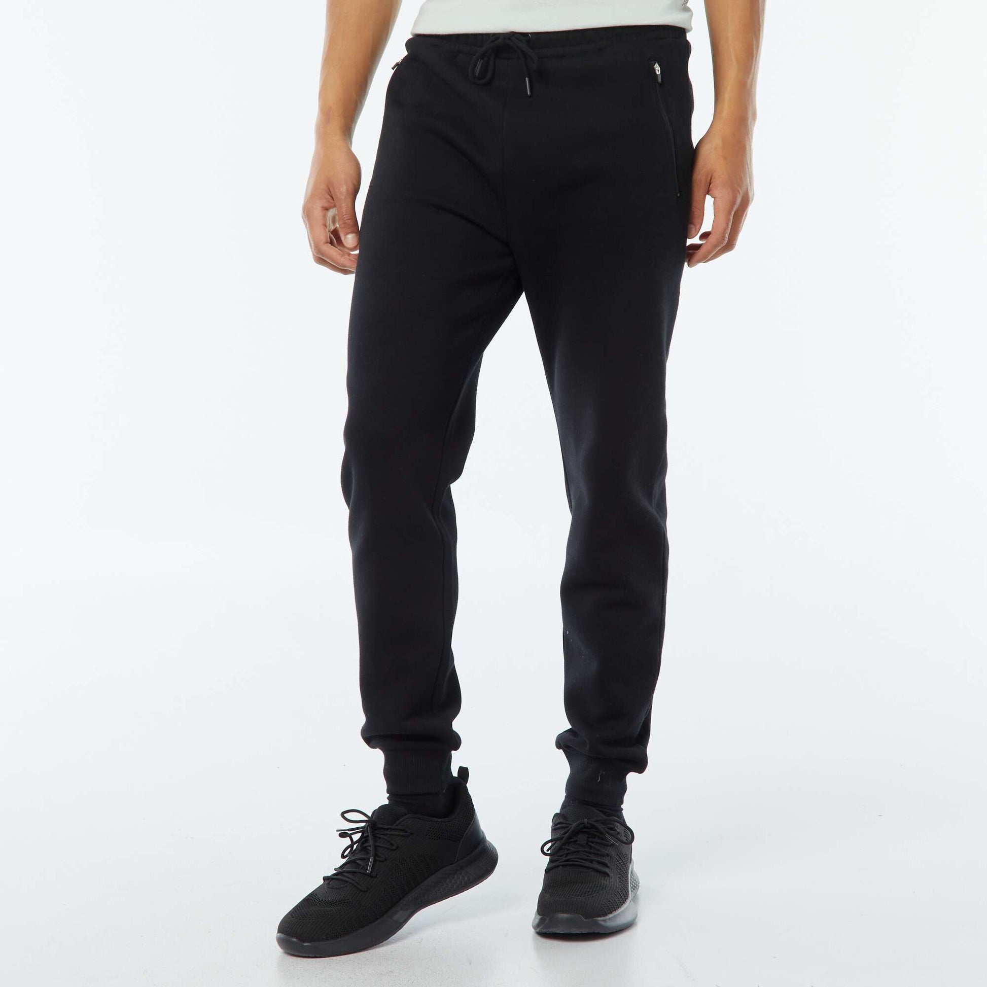 Jogging en molleton gratté avec 2 poches zippées NOIR