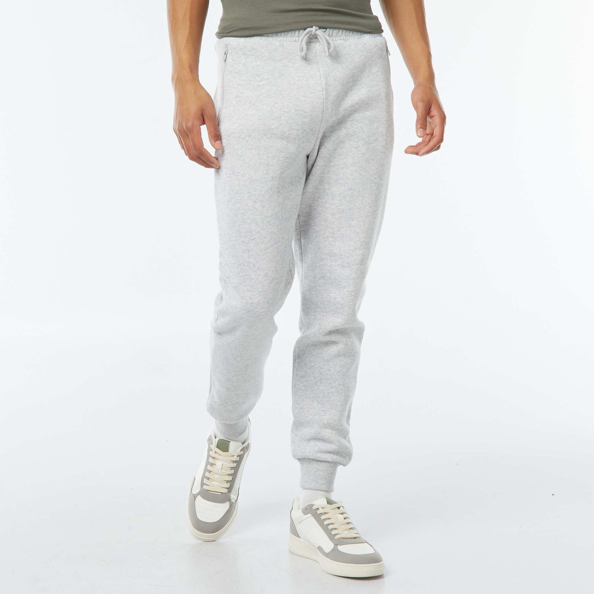 Jogging en molleton gratté avec 2 poches zippées GRIS CLAIR
