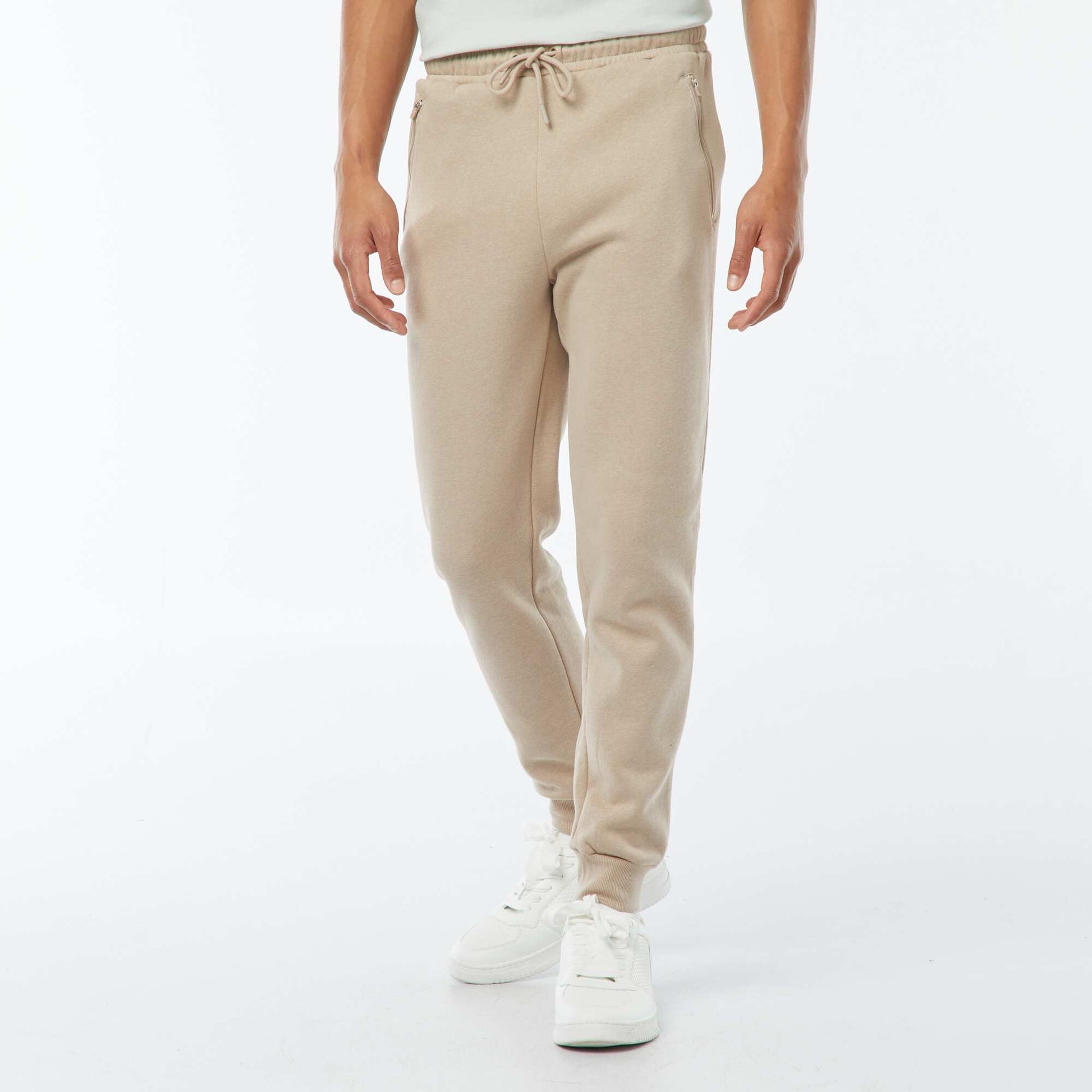 Jogging en molleton gratté avec 2 poches zippées BEIGE