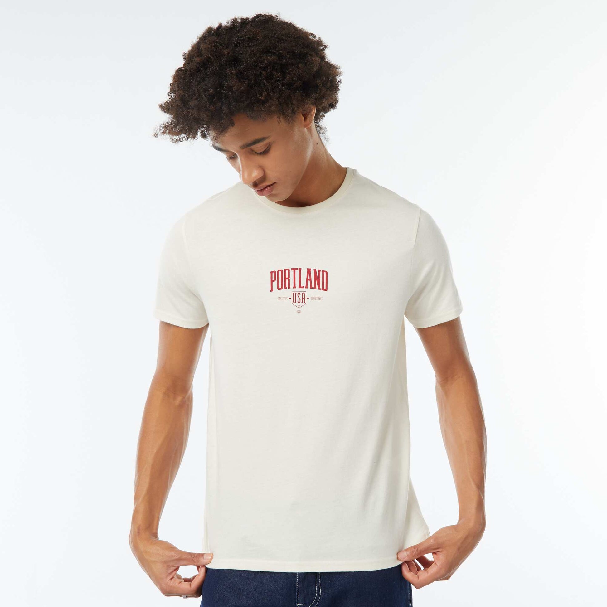 Tee-shirt imprimé à manches courtes BLANC