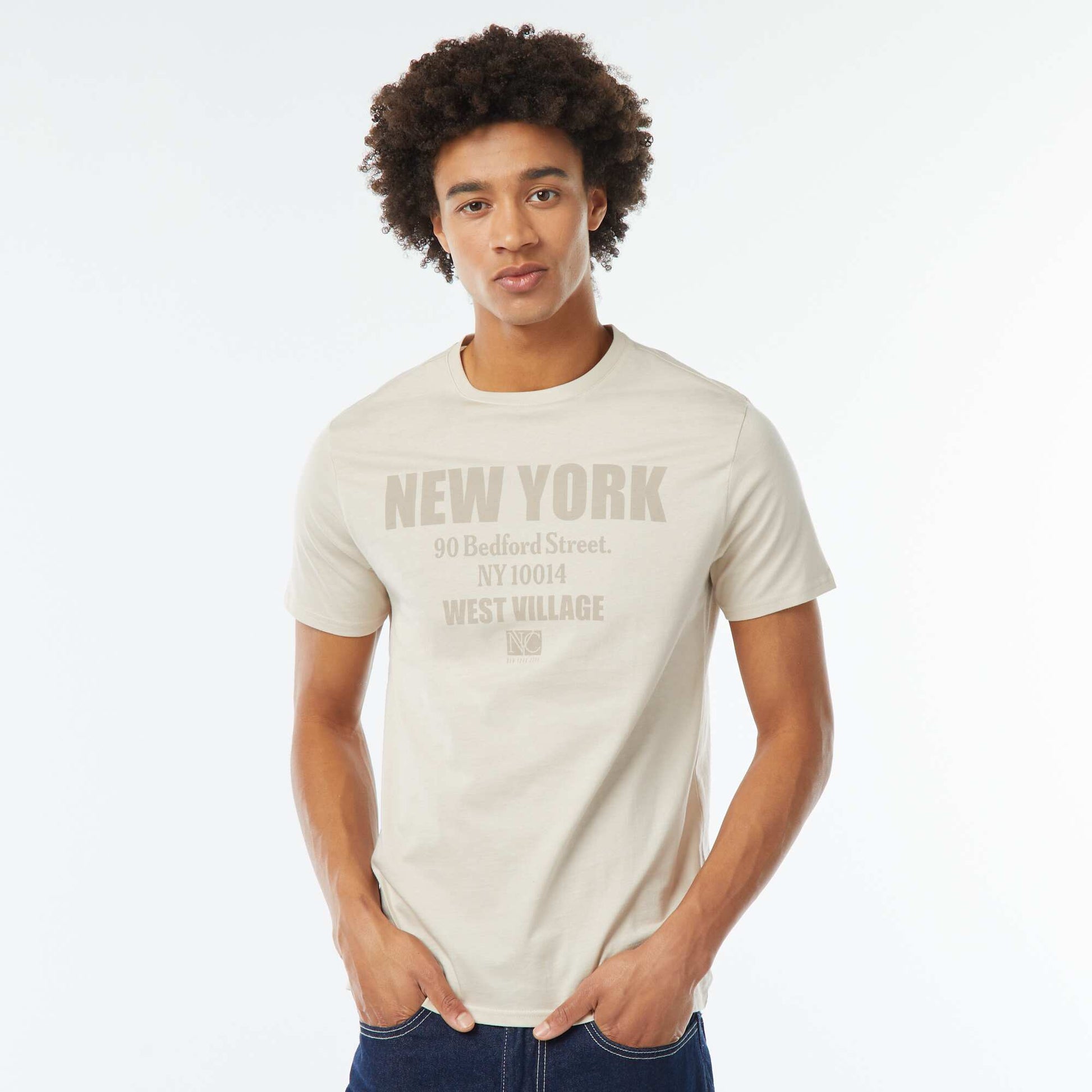 Tee-shirt imprimé à manches courtes BEIGE