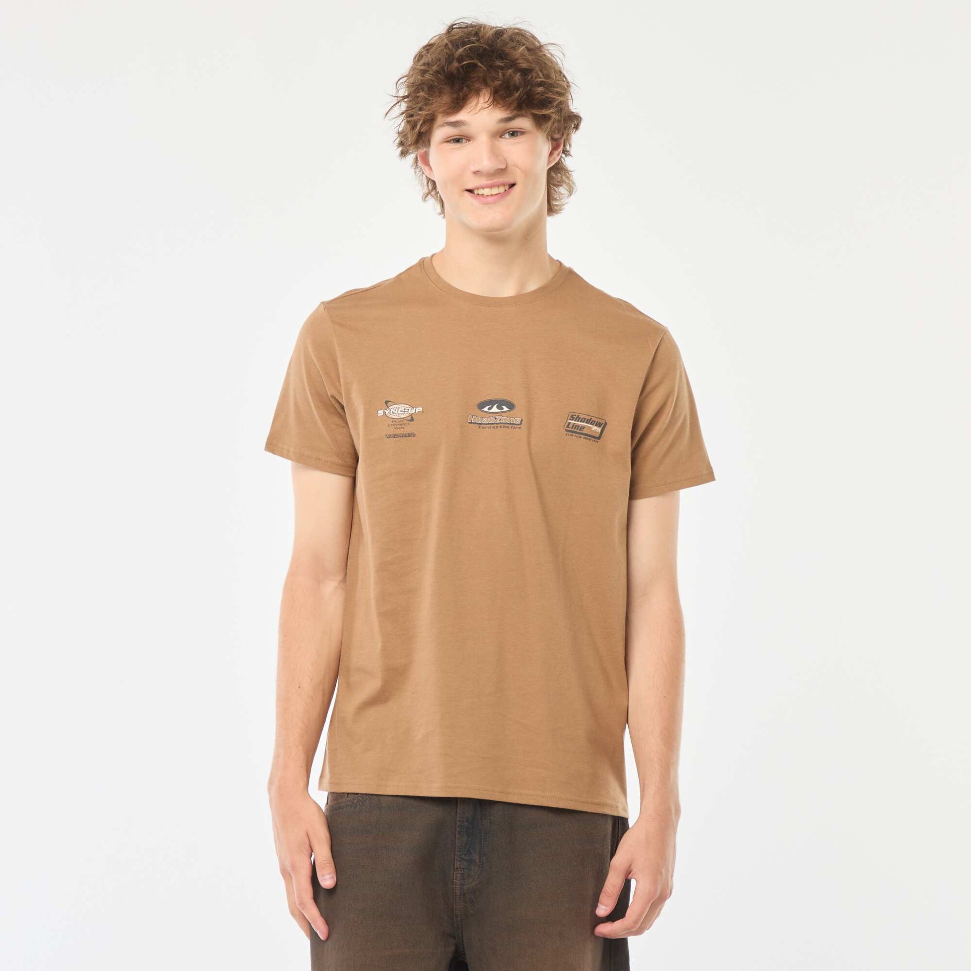 Tee-shirt imprimé à manches courtes MARRON