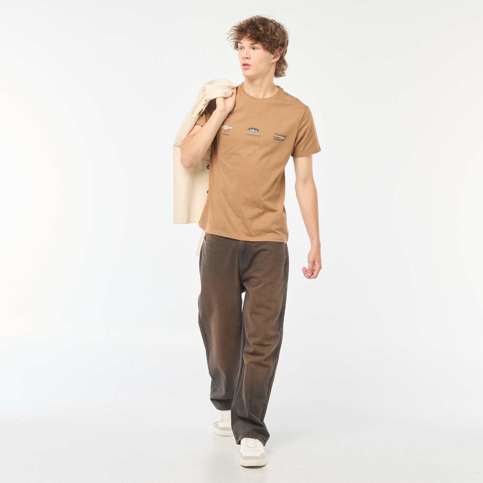 Tee-shirt imprimé à manches courtes MARRON