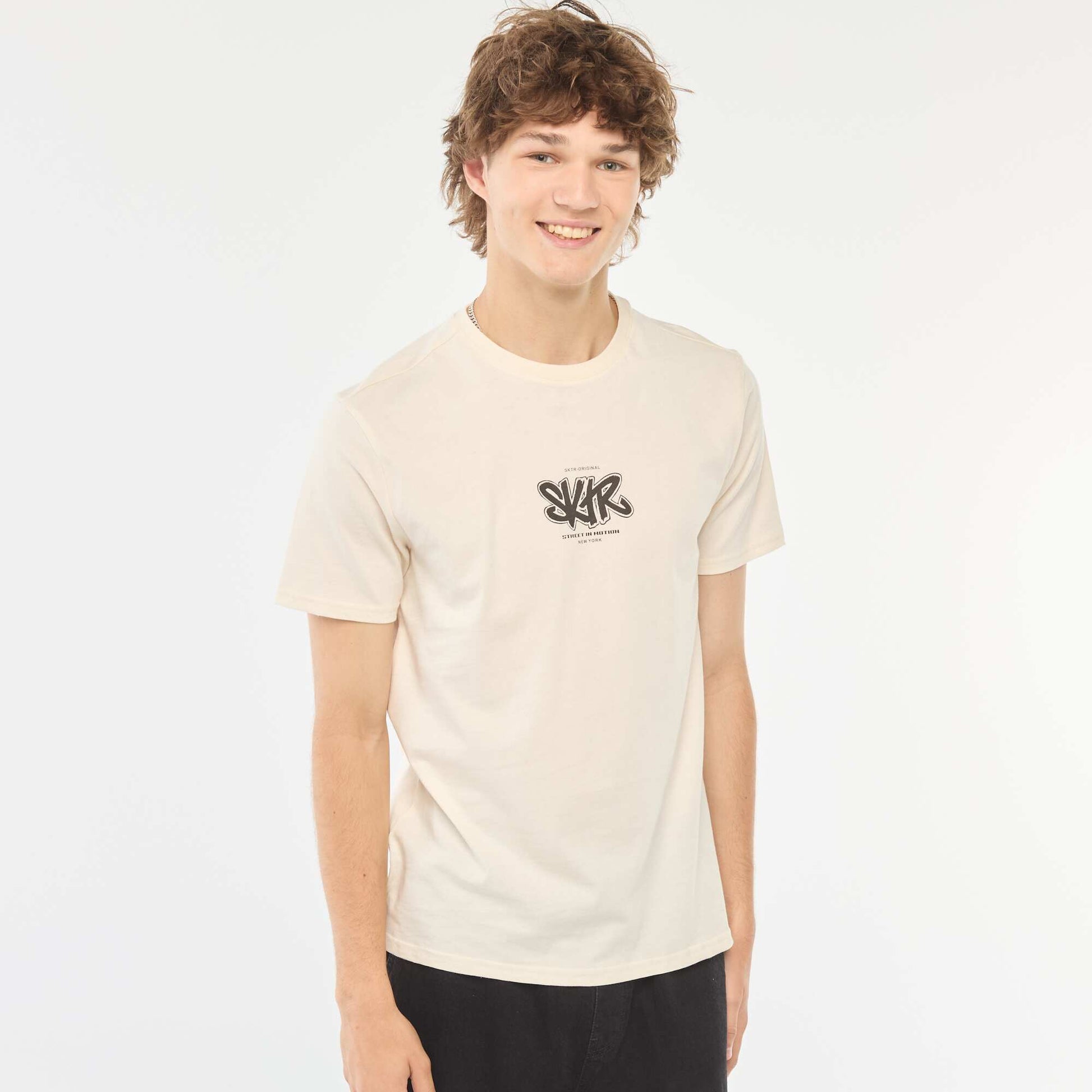 Tee-shirt imprimé à manches courtes BLANC