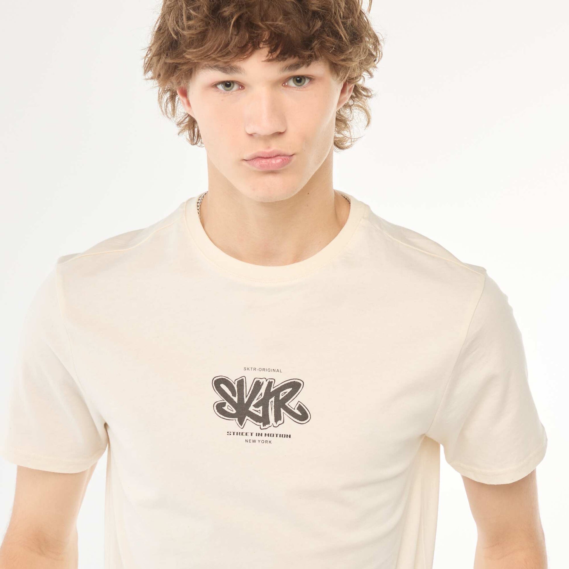 Tee-shirt imprimé à manches courtes BLANC