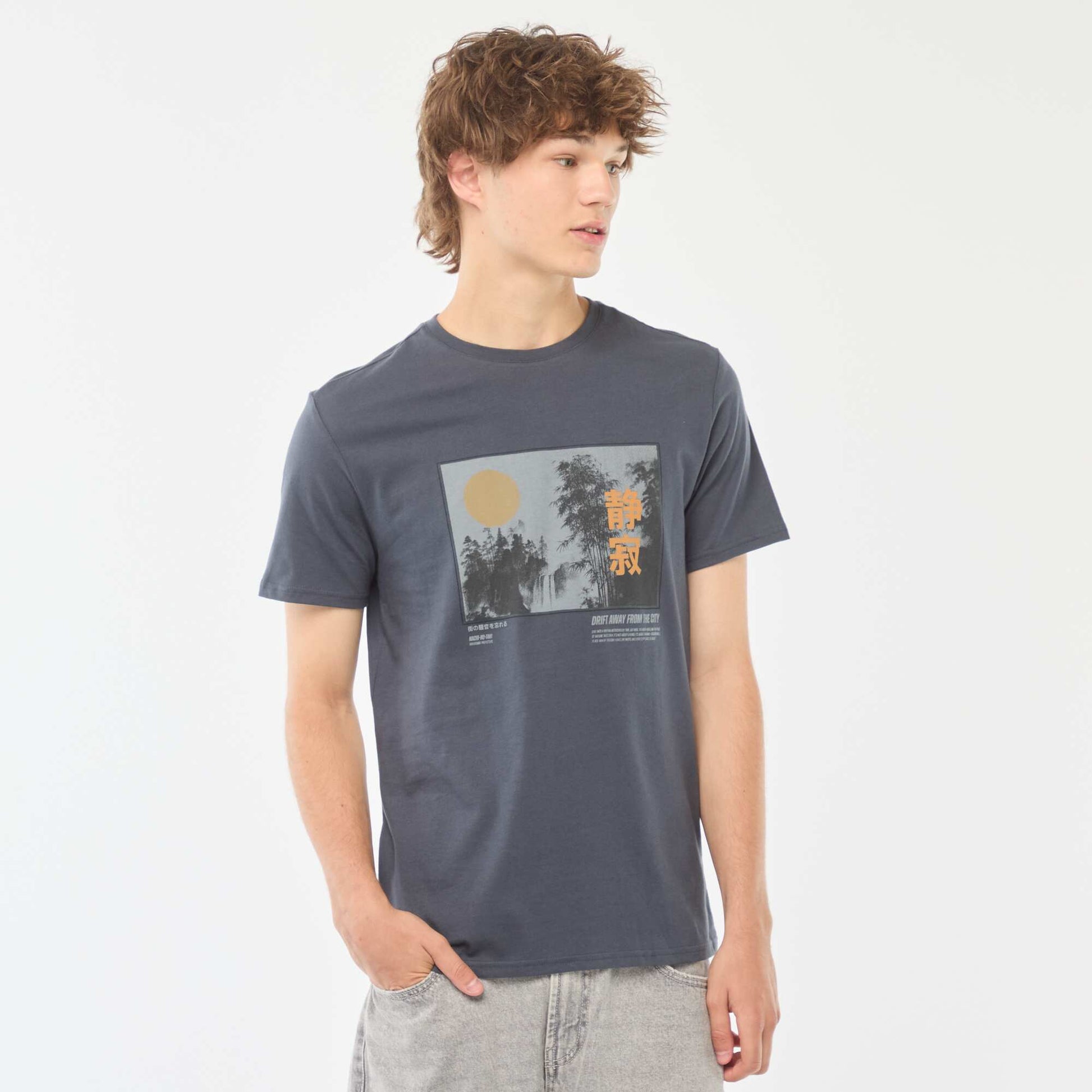 Tee-shirt imprimé à manches courtes BLEU