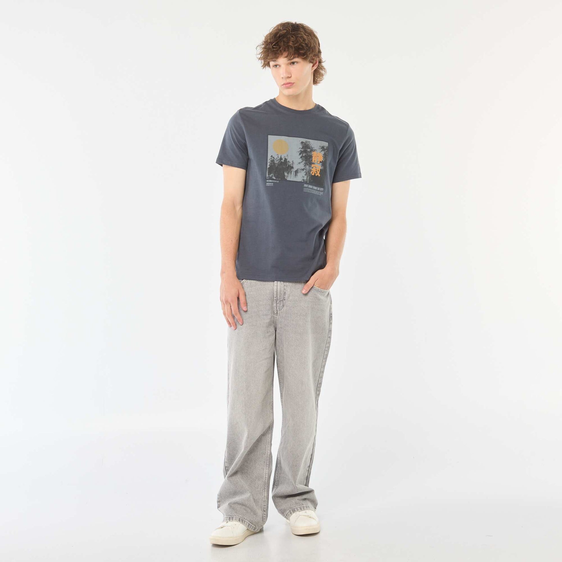 Tee-shirt imprimé à manches courtes BLEU