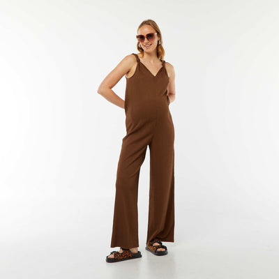 Combinaison de maternité en maille gaufrée MARRON