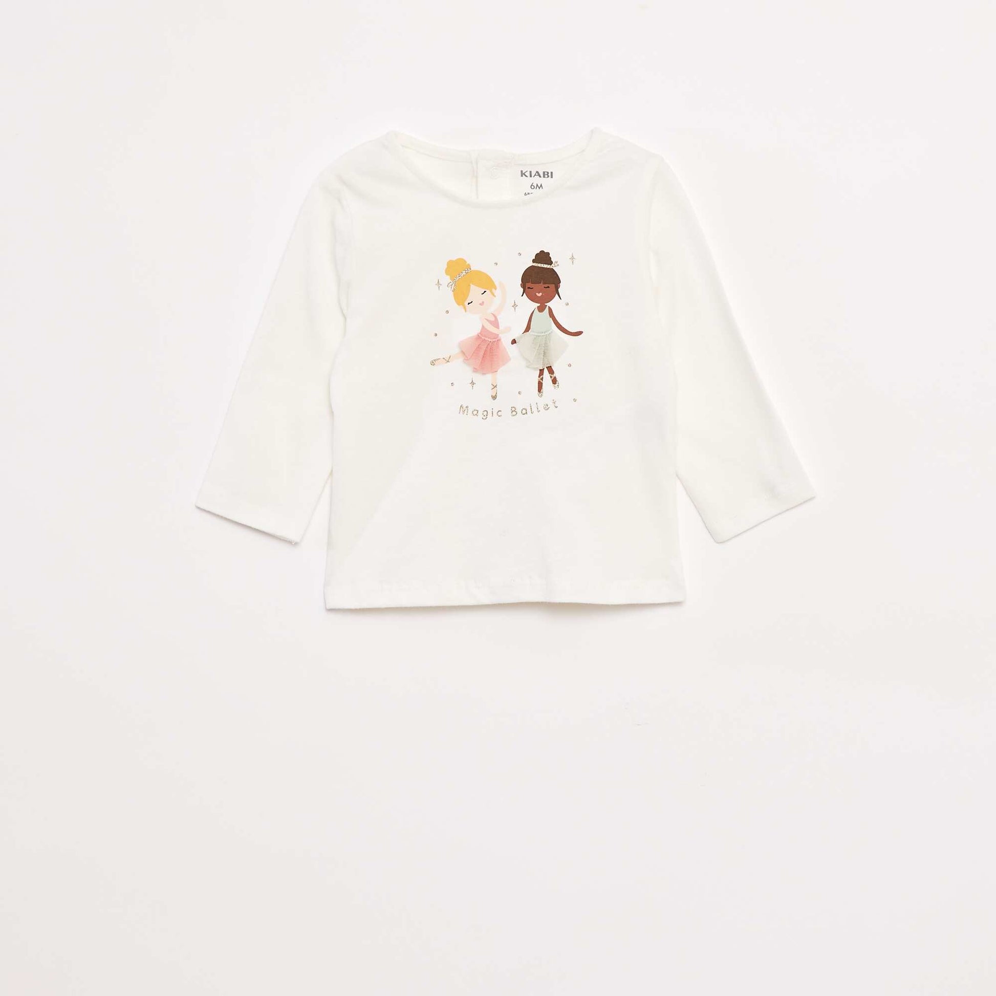 T-shirt manches longues avec animation devant BLANC