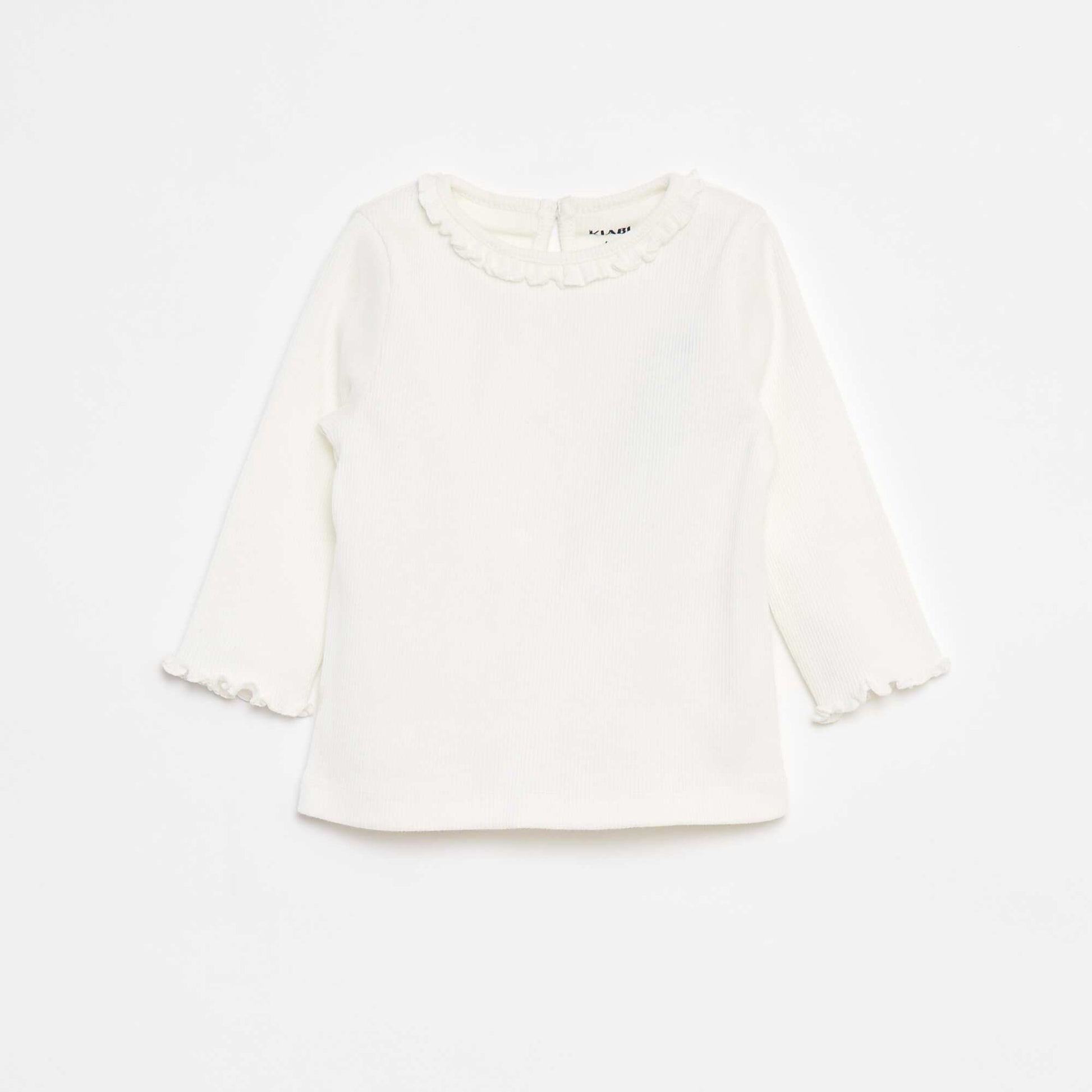 T-shirt côtelé à manches longues BLANC