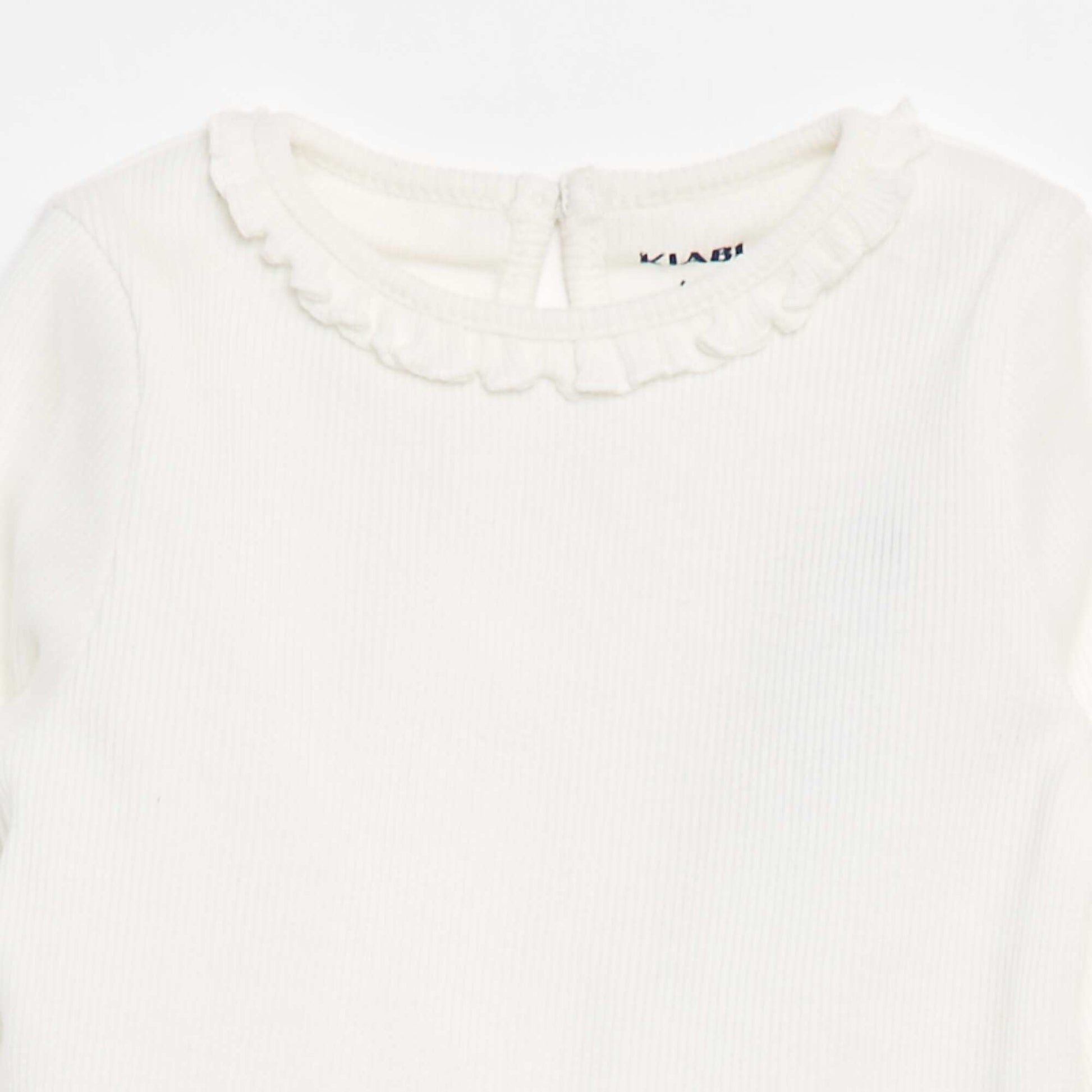 T-shirt côtelé à manches longues BLANC
