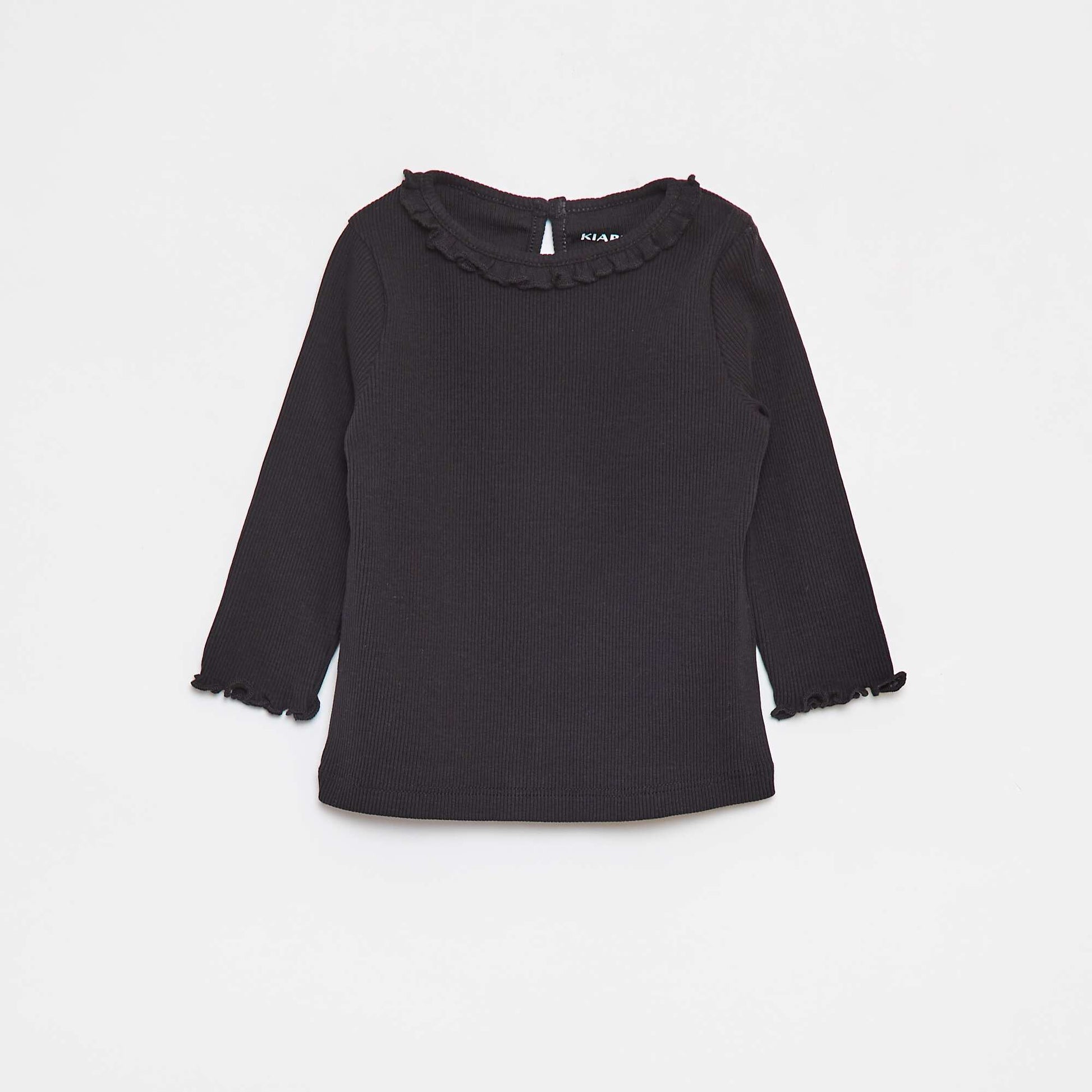 T-shirt côtelé à manches longues NOIR