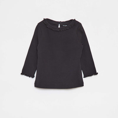 T-shirt côtelé à manches longues NOIR