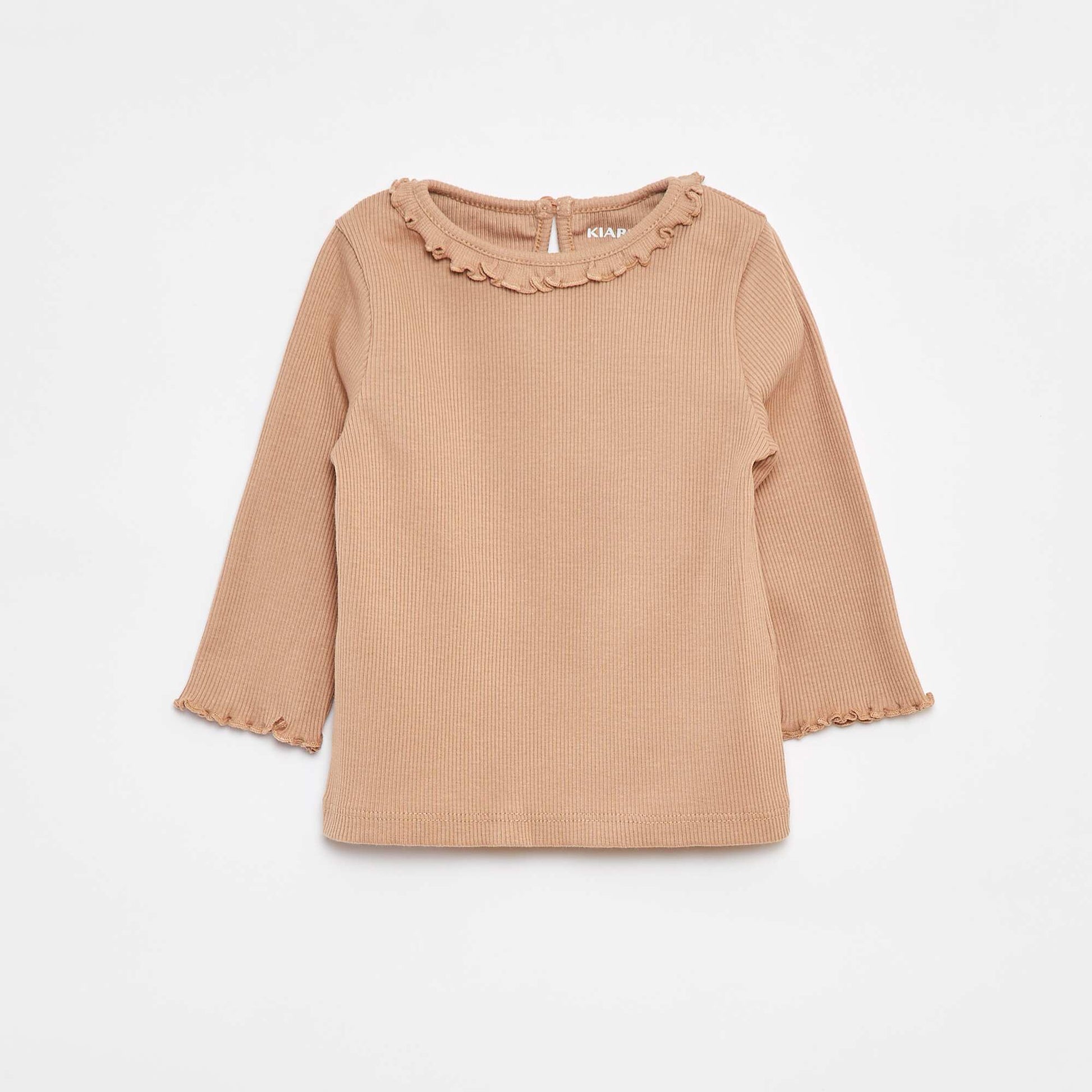 T-shirt côtelé à manches longues BEIGE