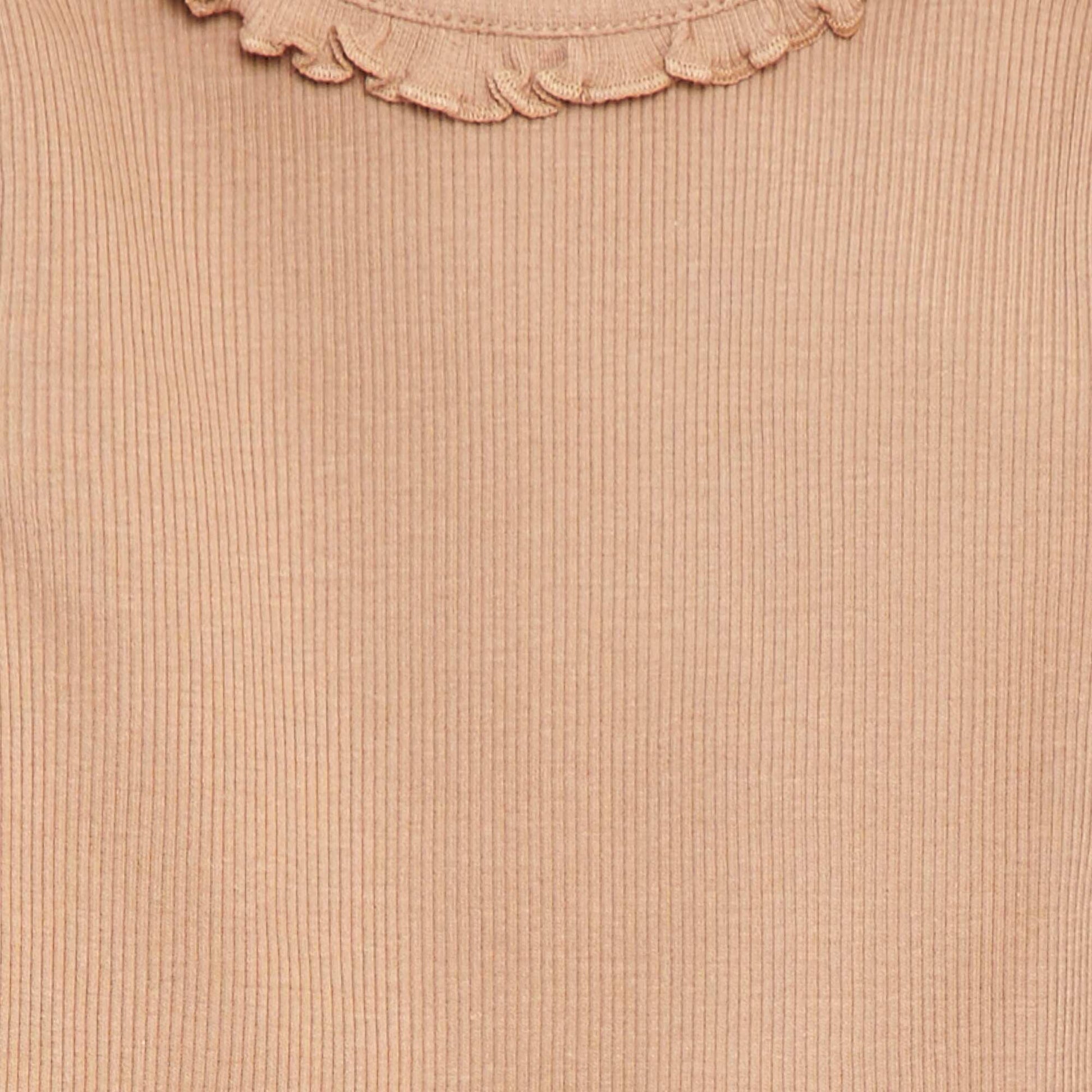 T-shirt côtelé à manches longues BEIGE