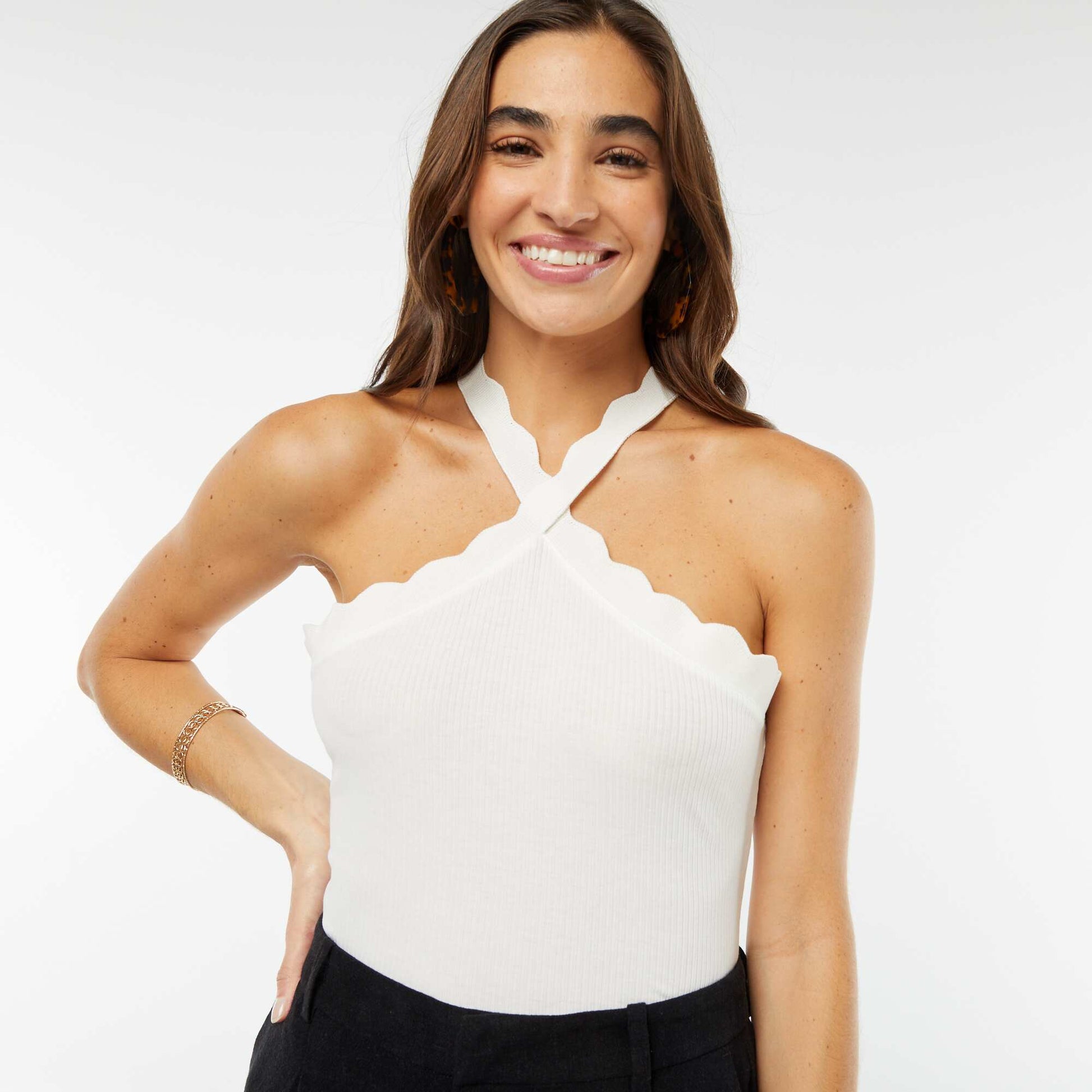 Débardeur avec col fantaisiste croisé BLANC