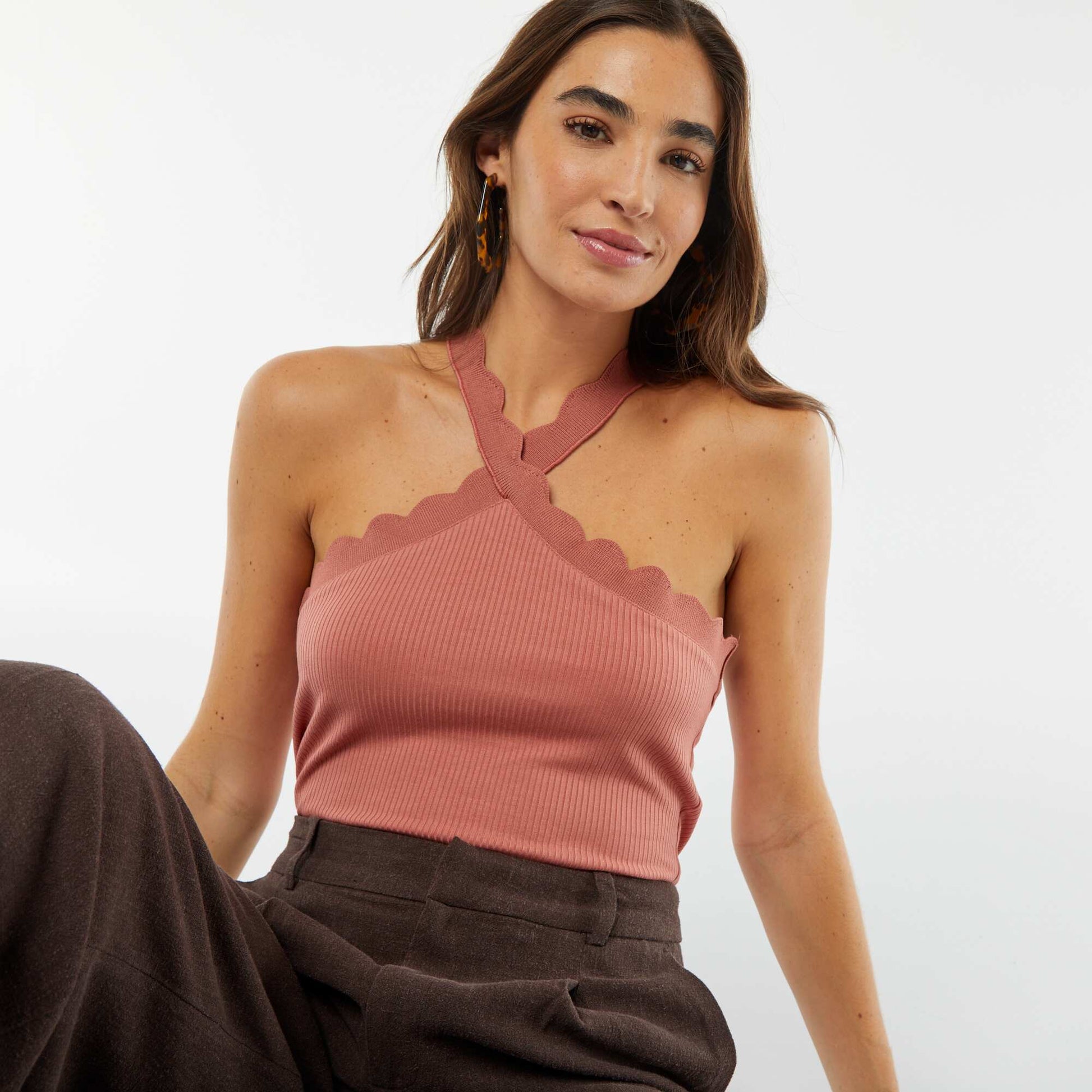 Débardeur avec col fantaisiste croisé ROSE