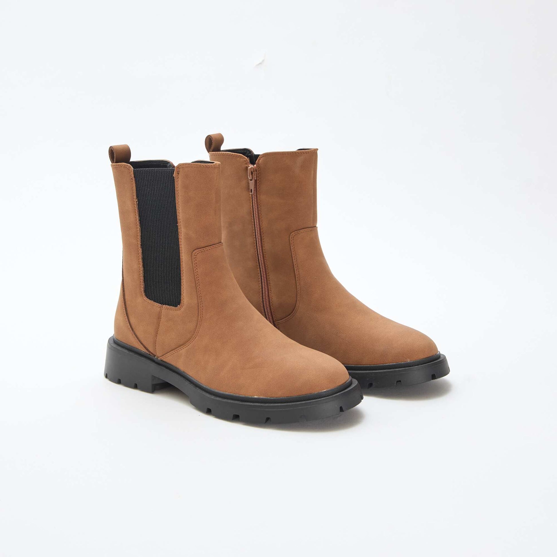 Boots modèle ajusté en simili avec soufflets élastiques MARRON