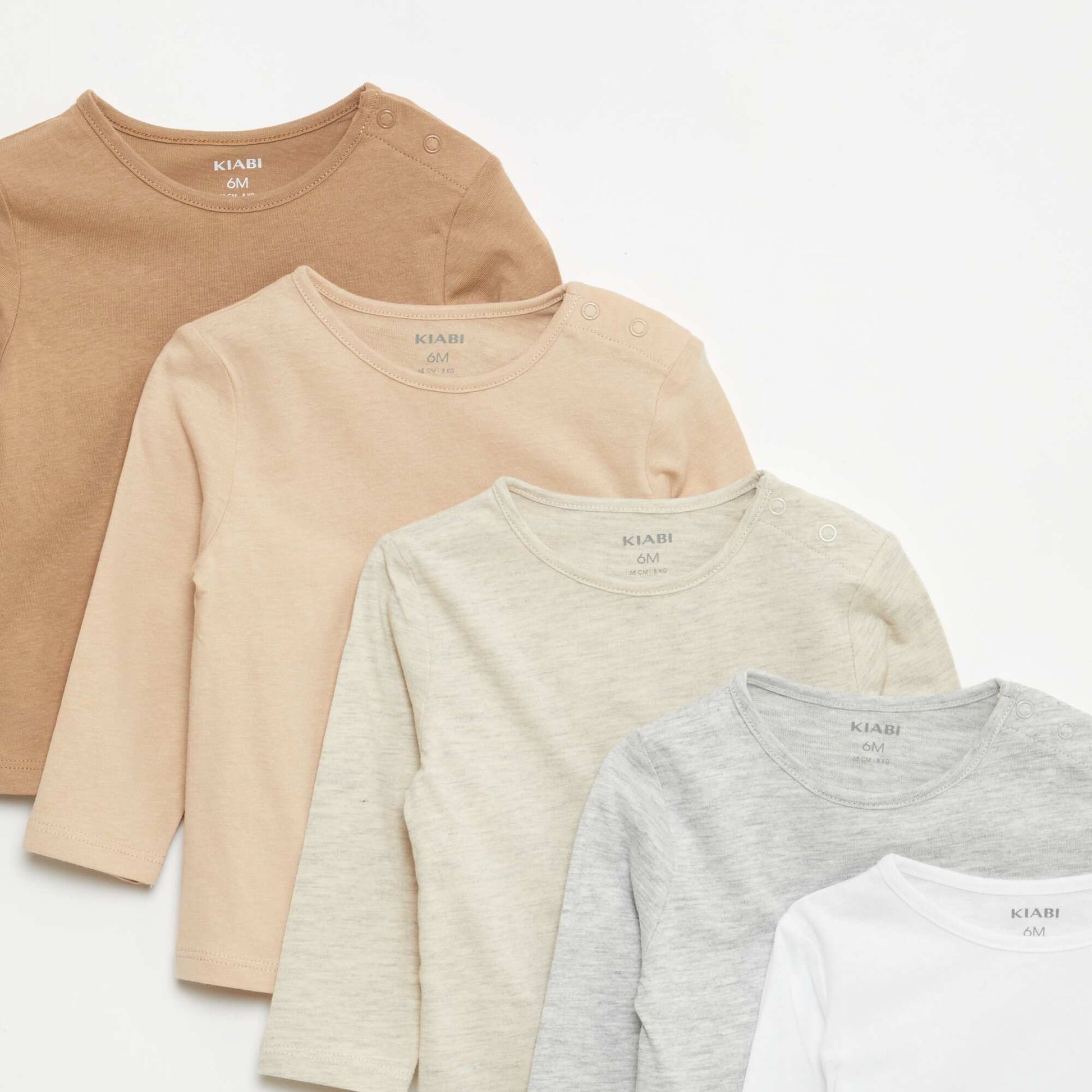 Lot de 5 t-shirts unis à manches longues BLANC