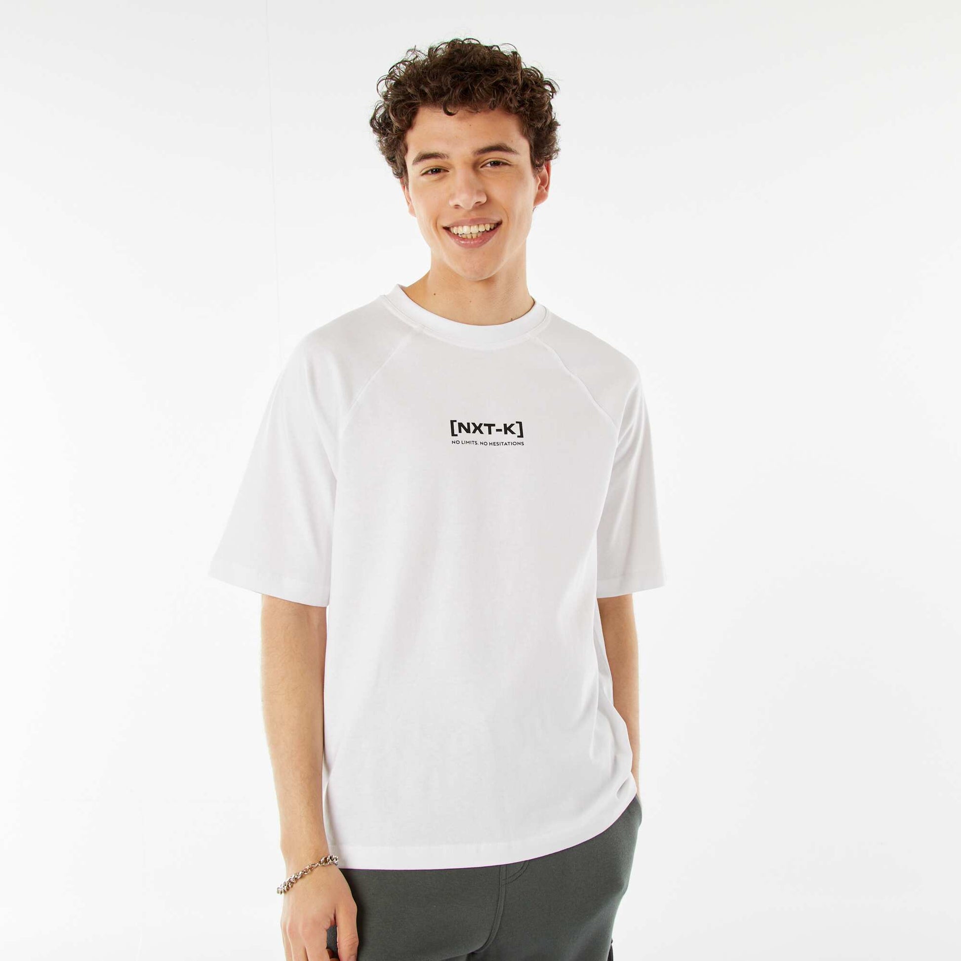 T-shirt manches courtes raglan imprimé BLANC