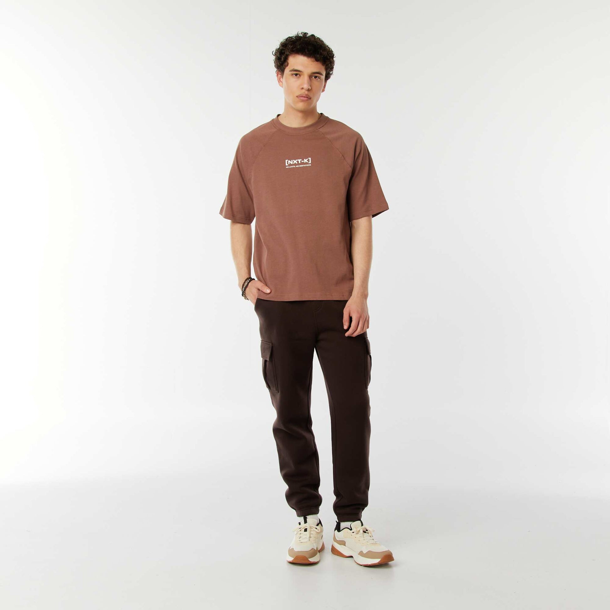 T-shirt manches courtes raglan imprimé MARRON