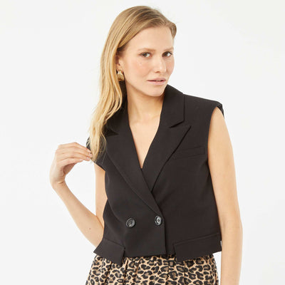 Veste tailleur crop-top sans manches NOIR