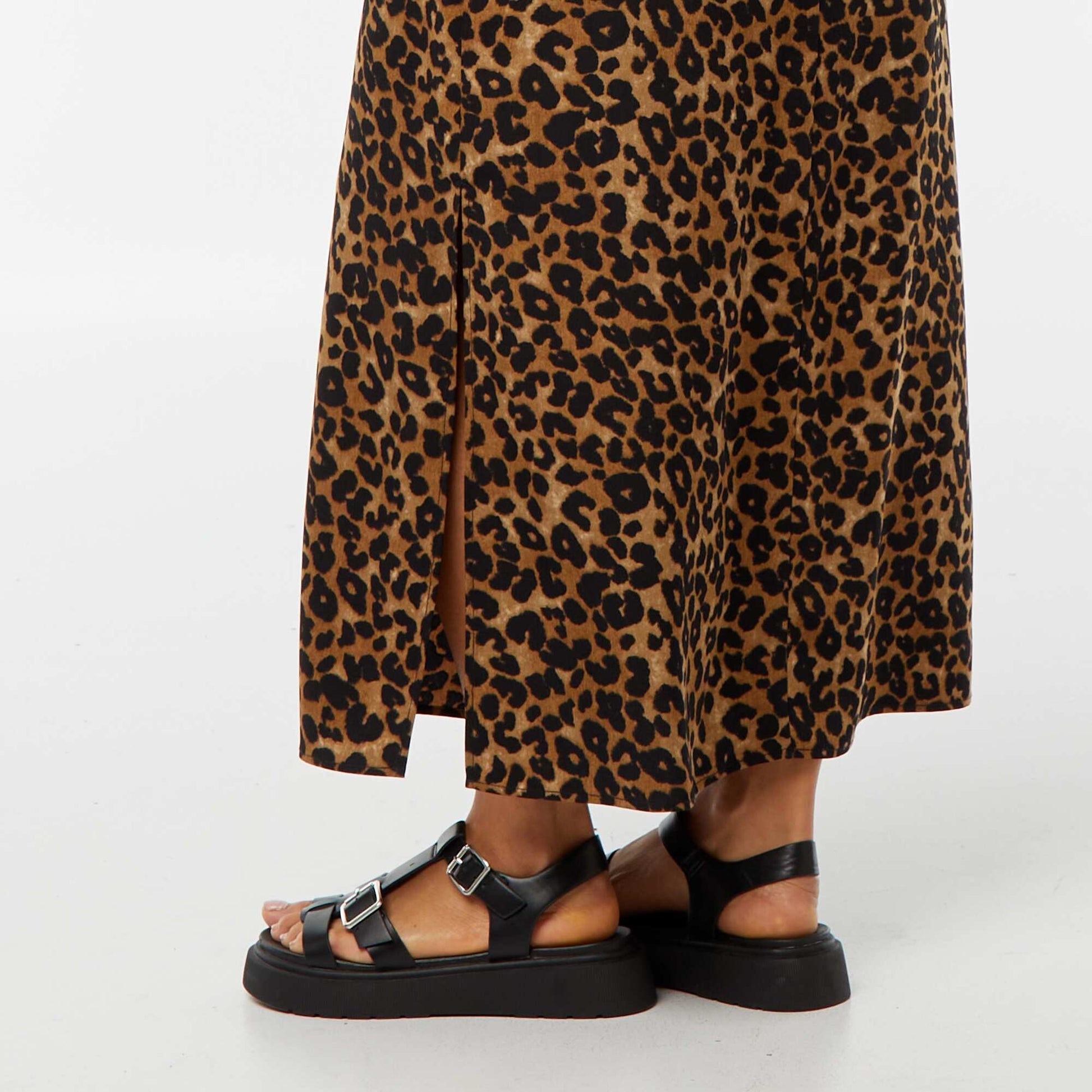 Robe fluide midi avec haut effet nuisette LéOPARD