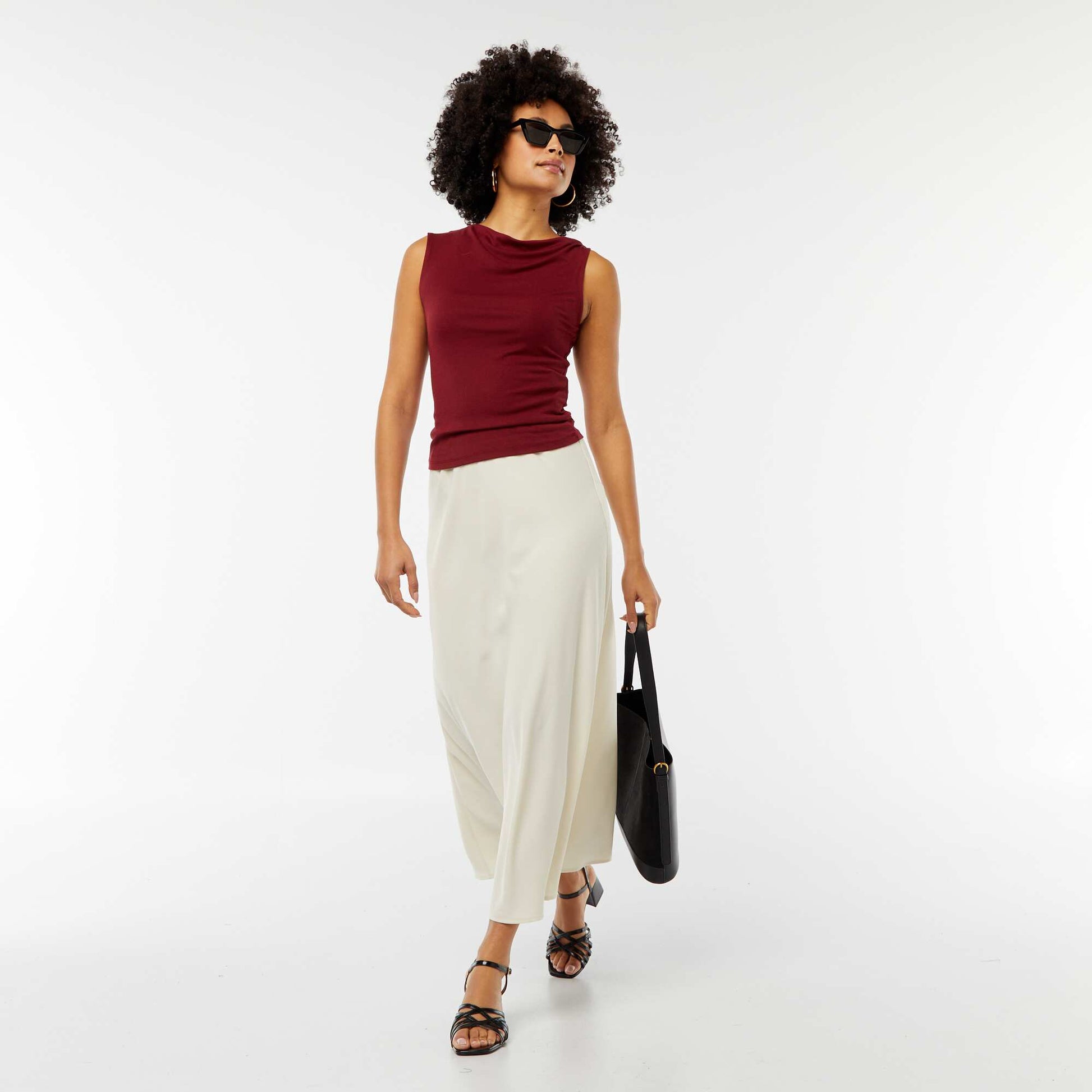Jupe midi en satin BLANC