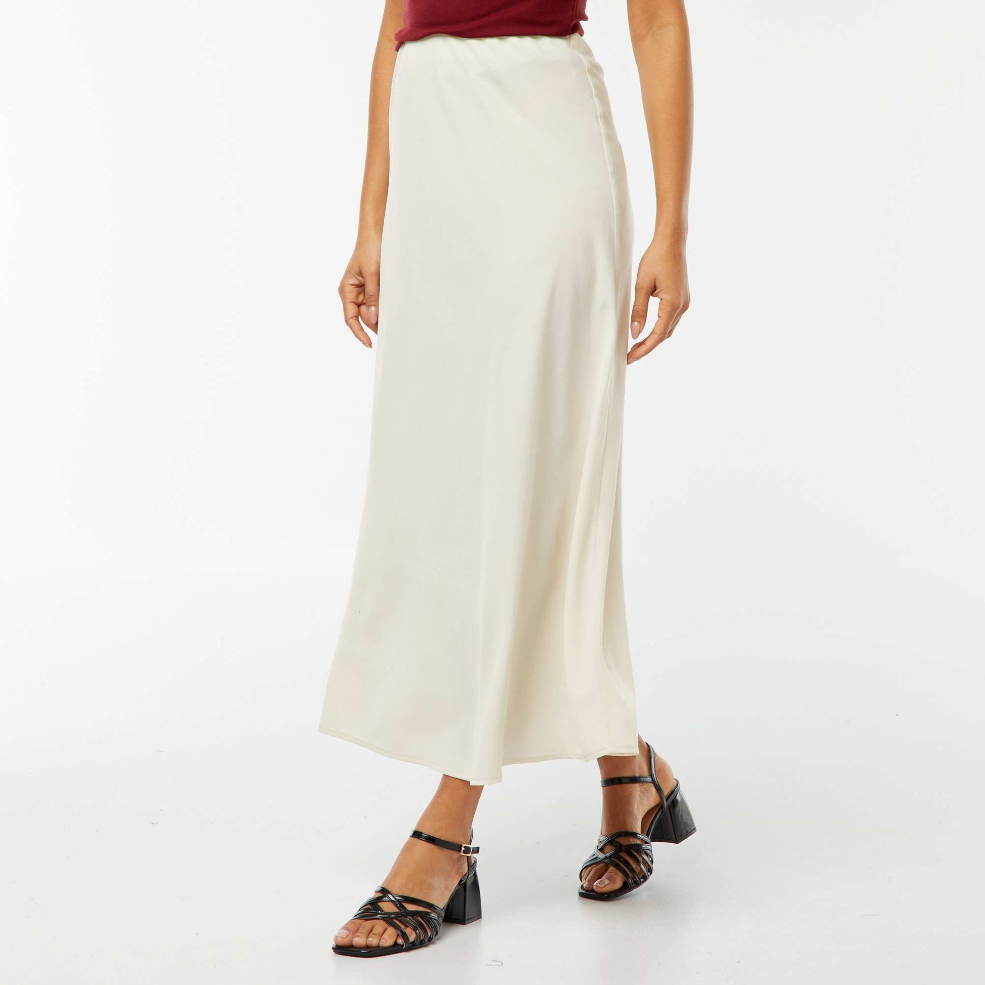 Jupe midi en satin BLANC