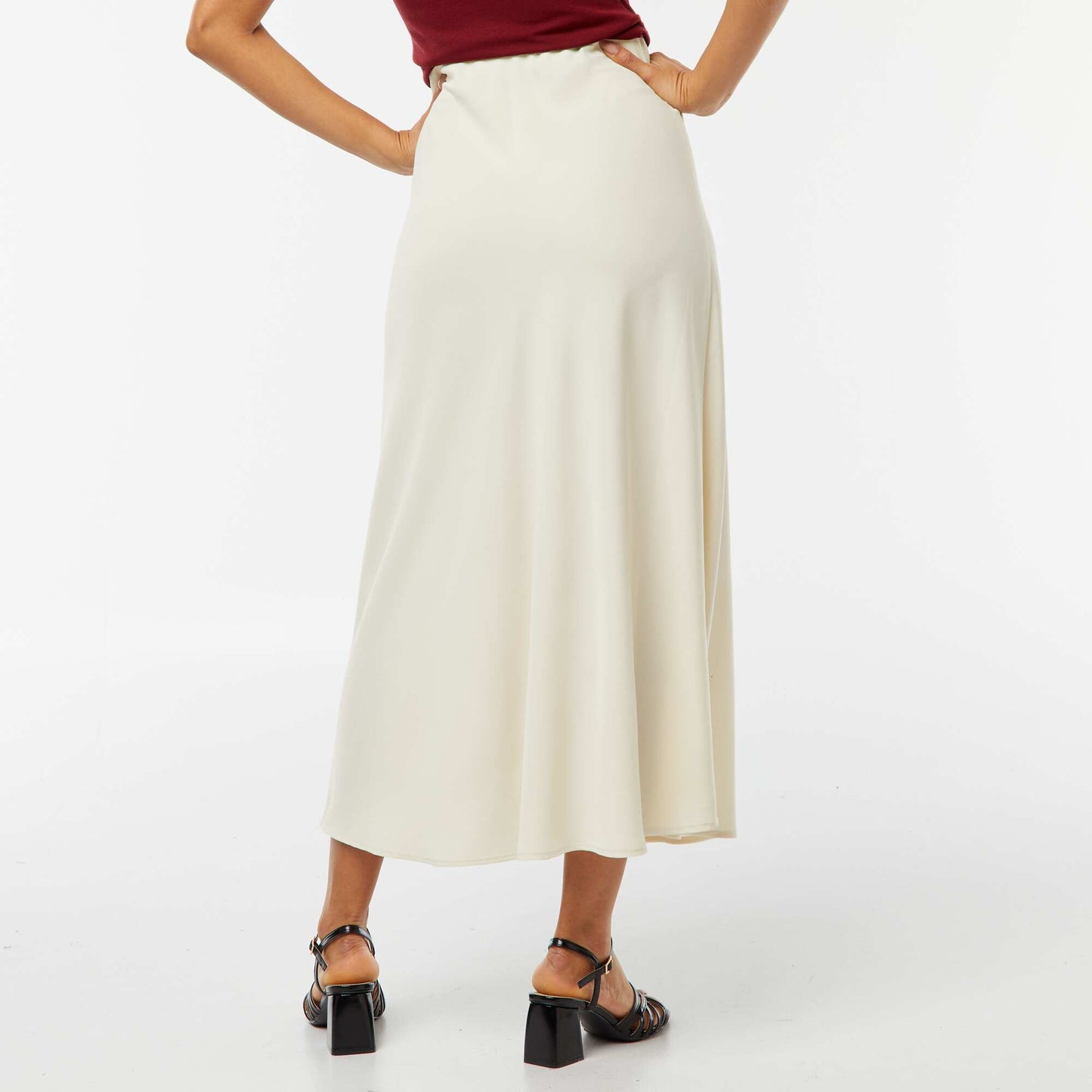 Jupe midi en satin BLANC