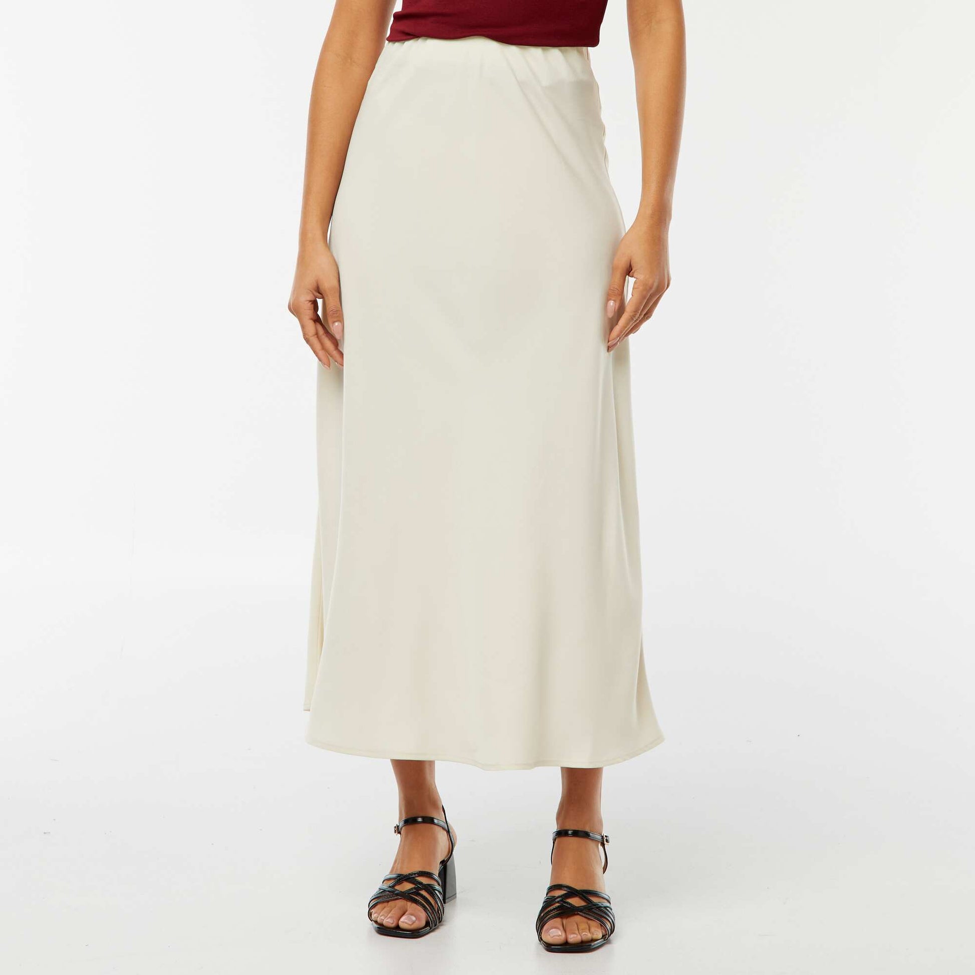 Jupe midi en satin BLANC