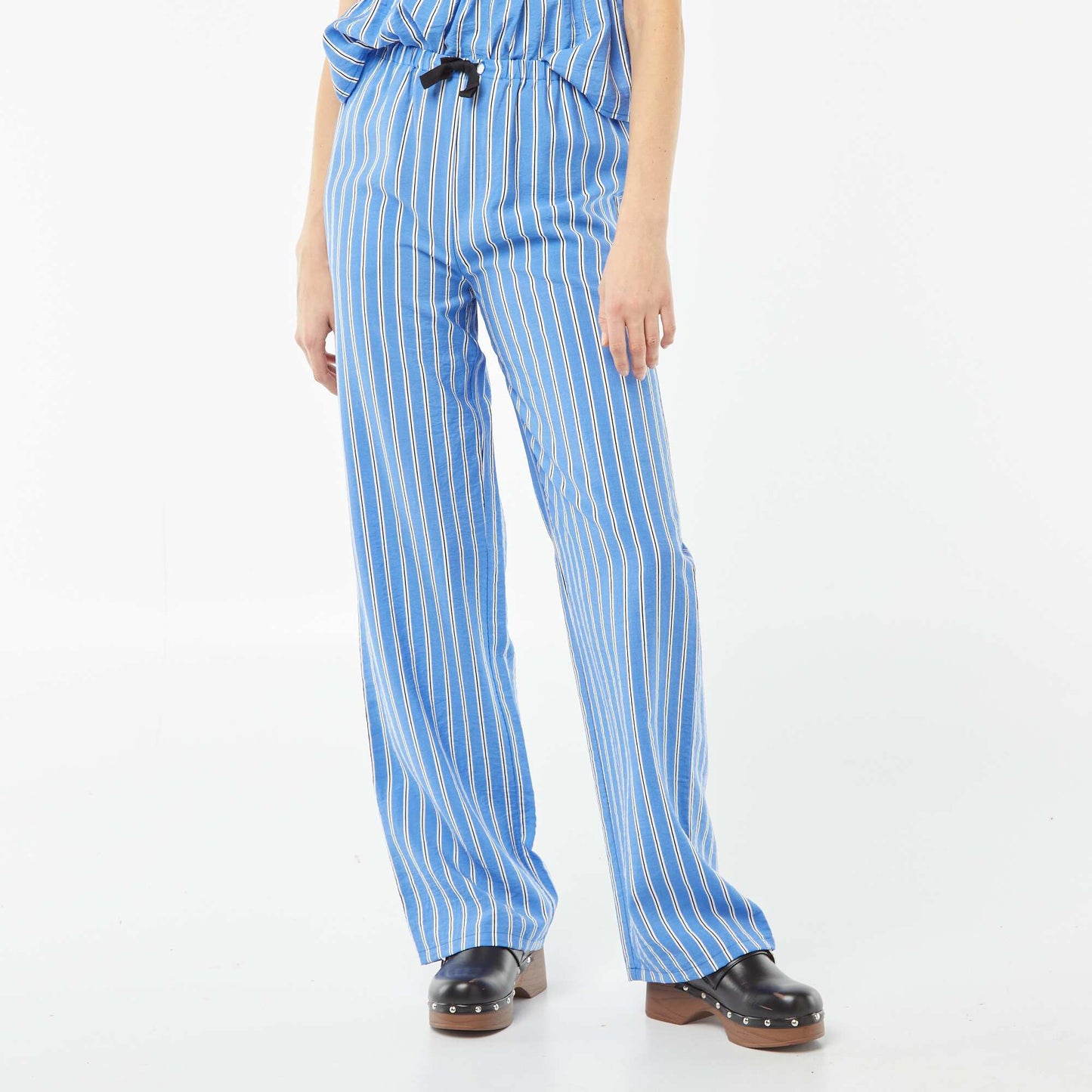 Pantalon large avec motif rayé BLEU