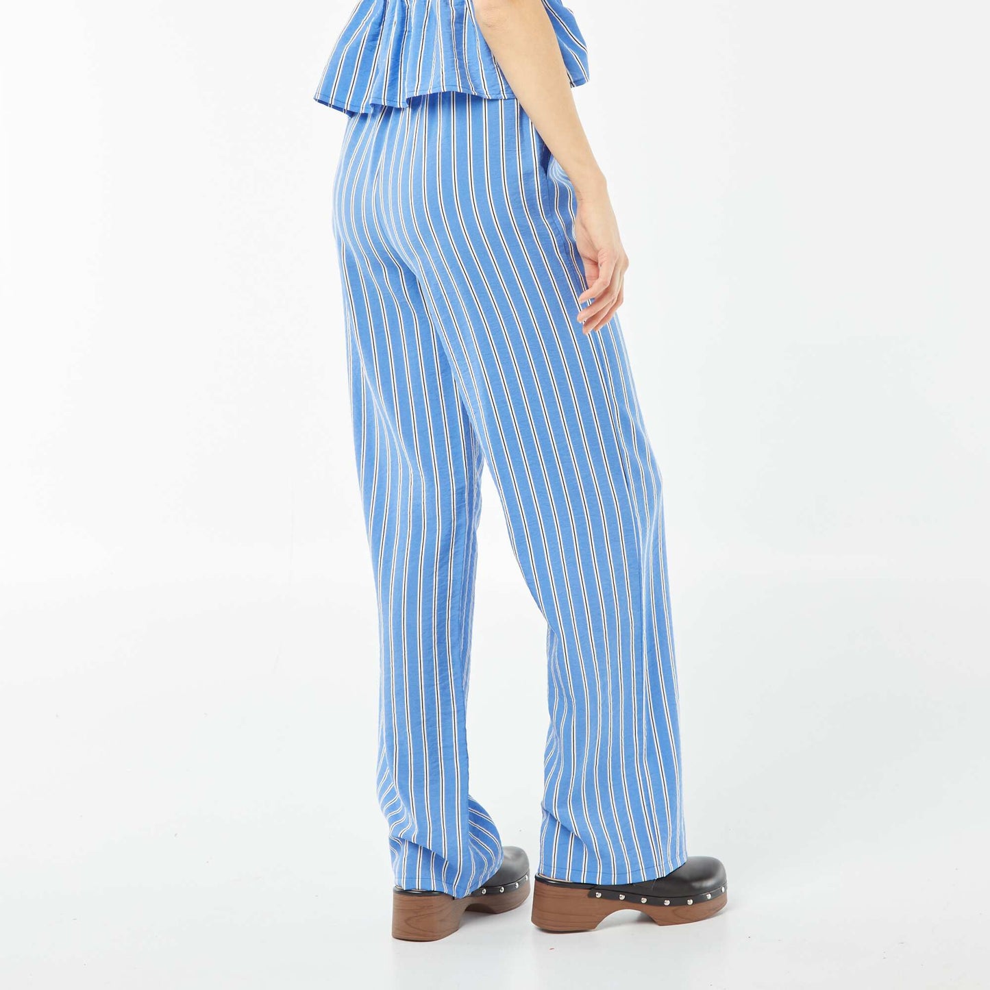 Pantalon large avec motif rayé BLEU