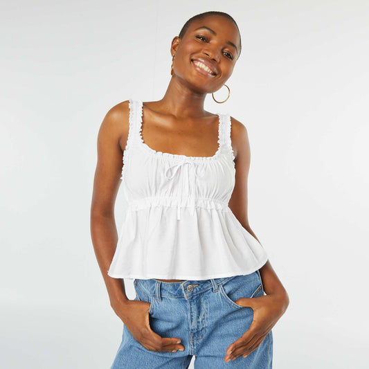 Top sans manches avec bords volantées BLANC