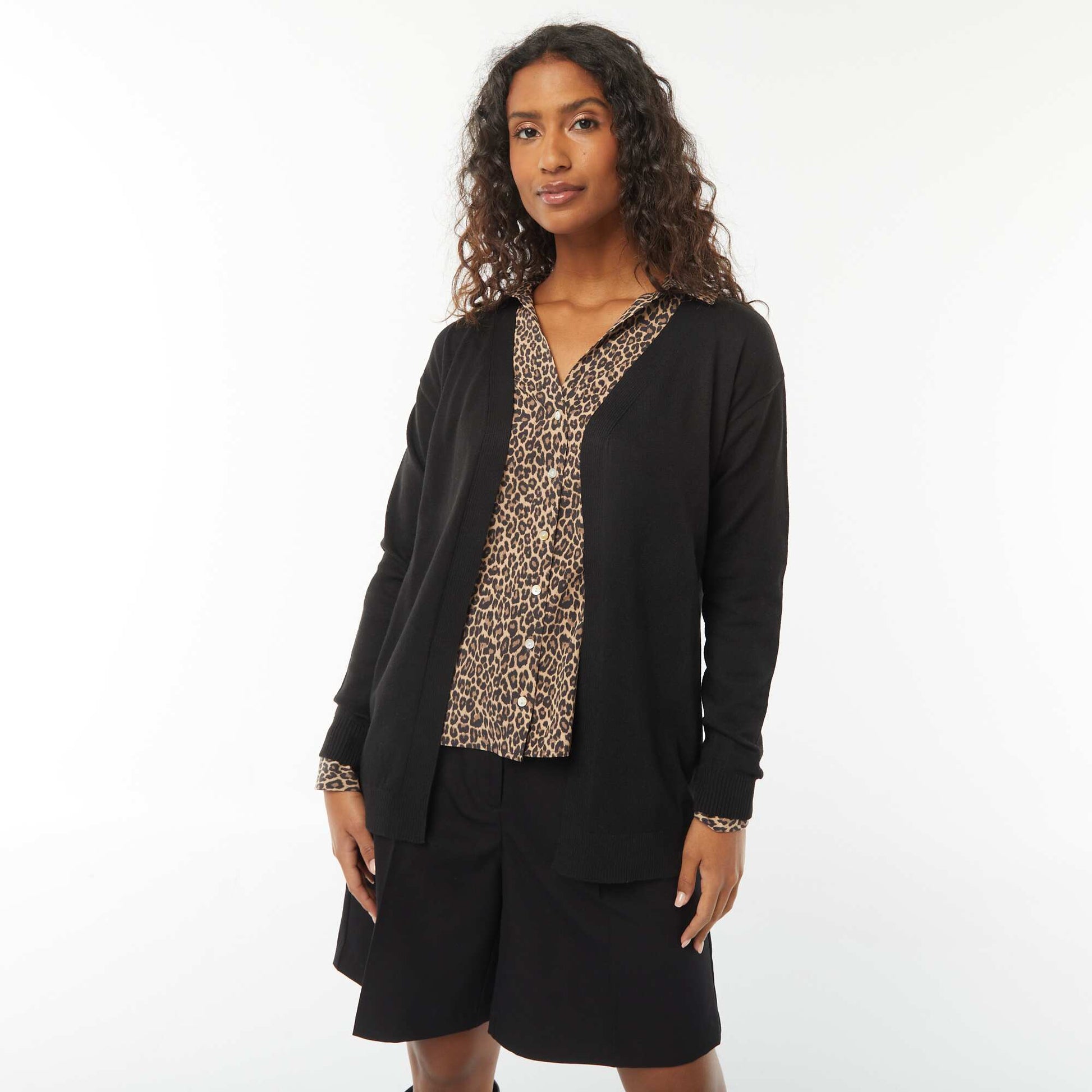 Gilet long en maille fine NOIR