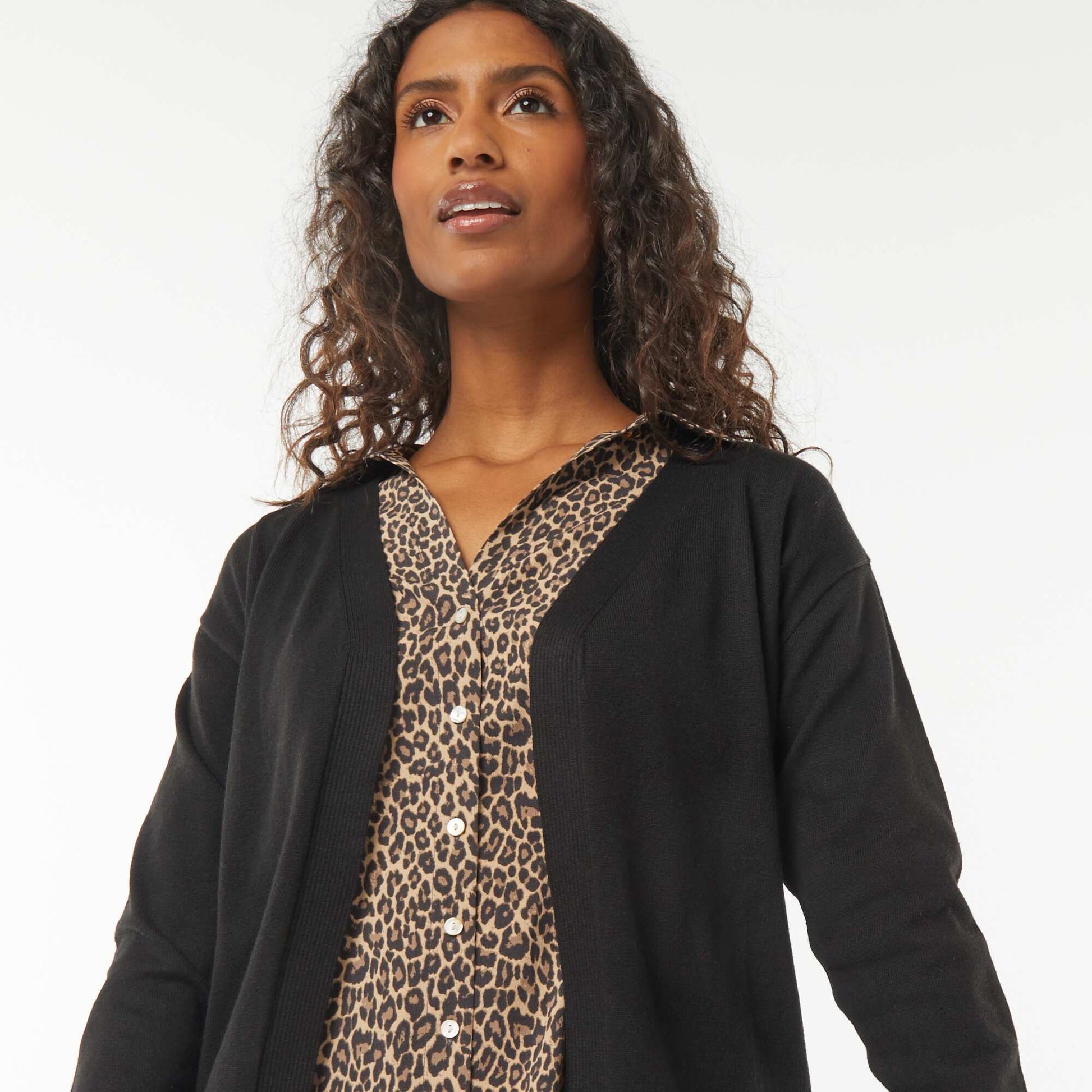 Gilet long en maille fine NOIR