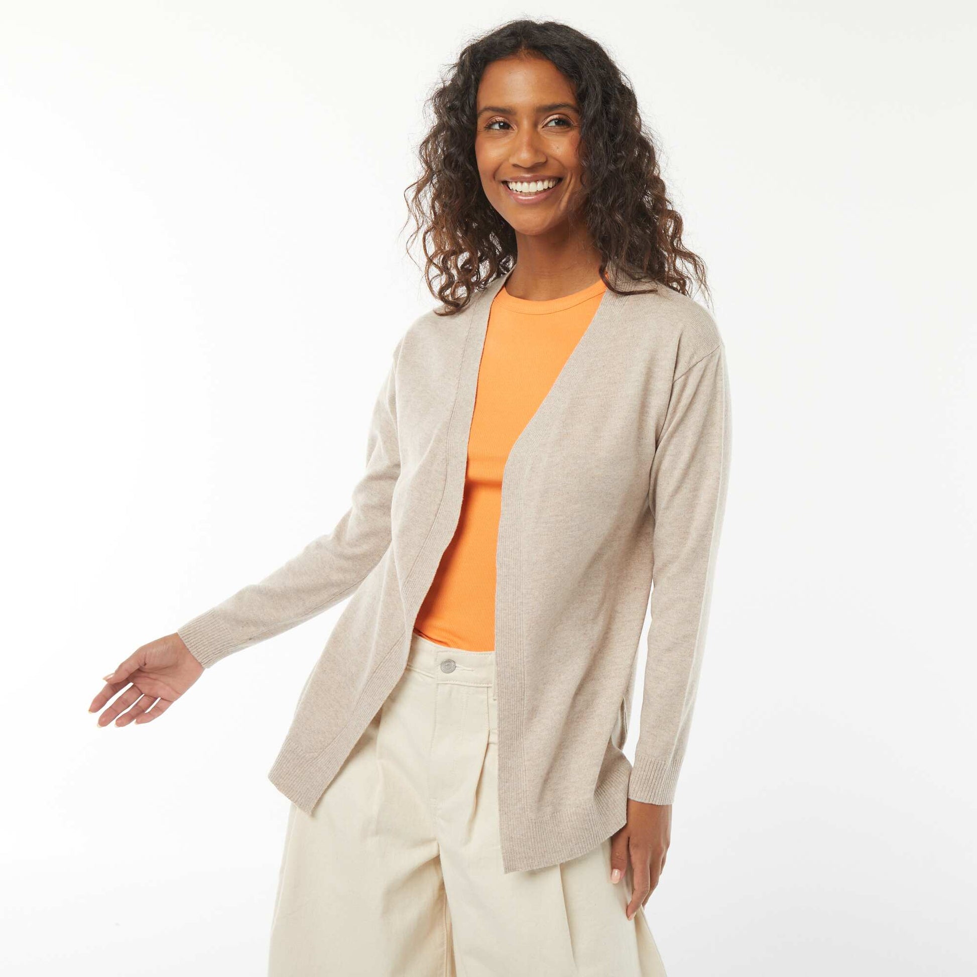 Gilet long en maille fine BEIGE