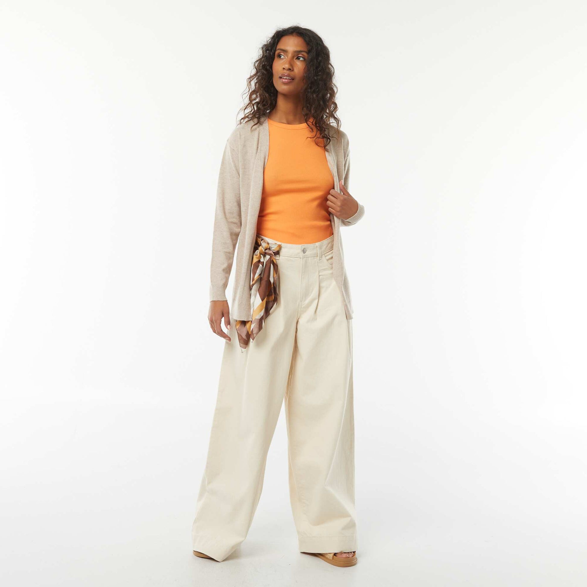 Gilet long en maille fine BEIGE